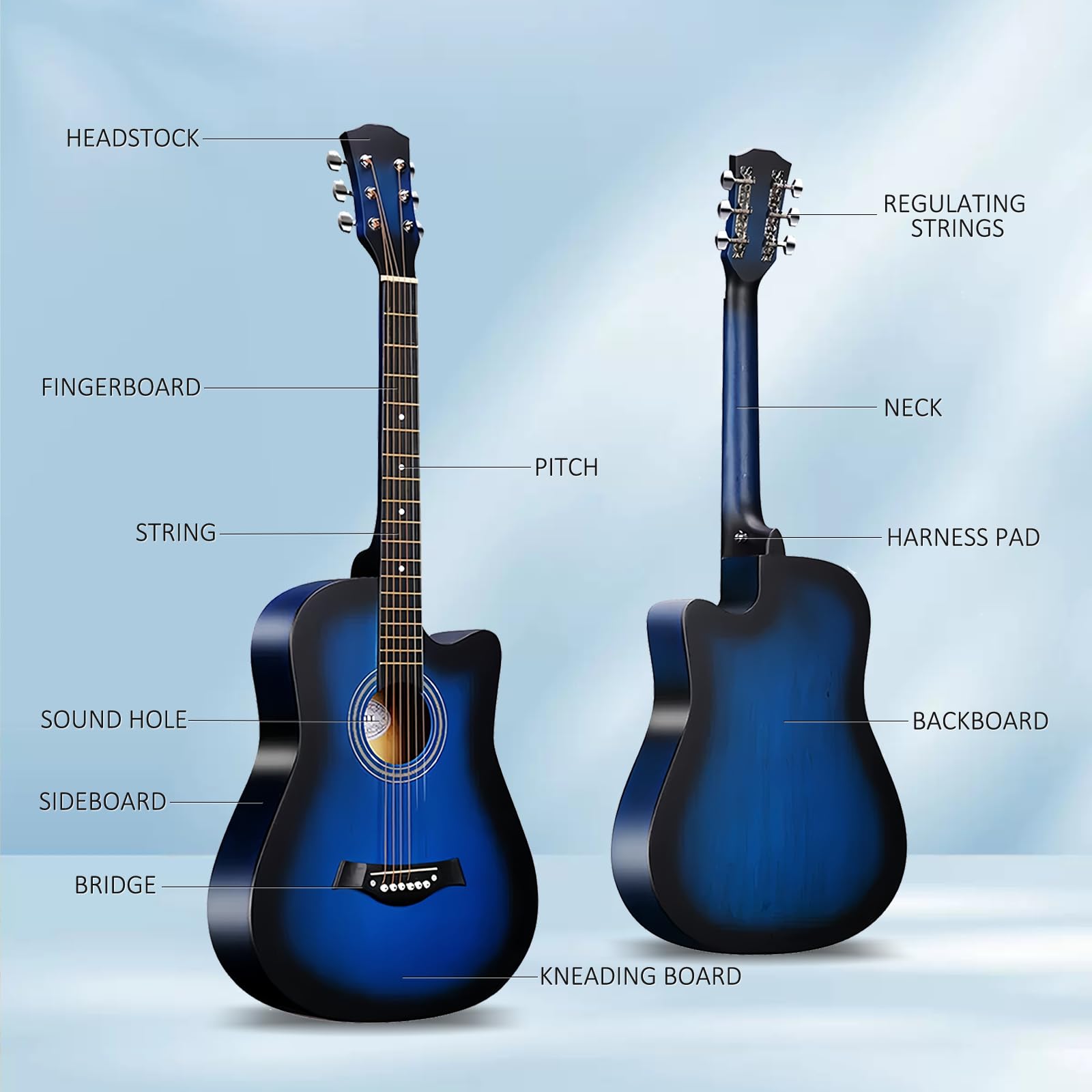 38inch Wood Acoustic Guitar, 6 Steel-String Acoustic Guitar With Guitar Bag and Elementary Tutorial of Folk Guitar for Beginners and Adults