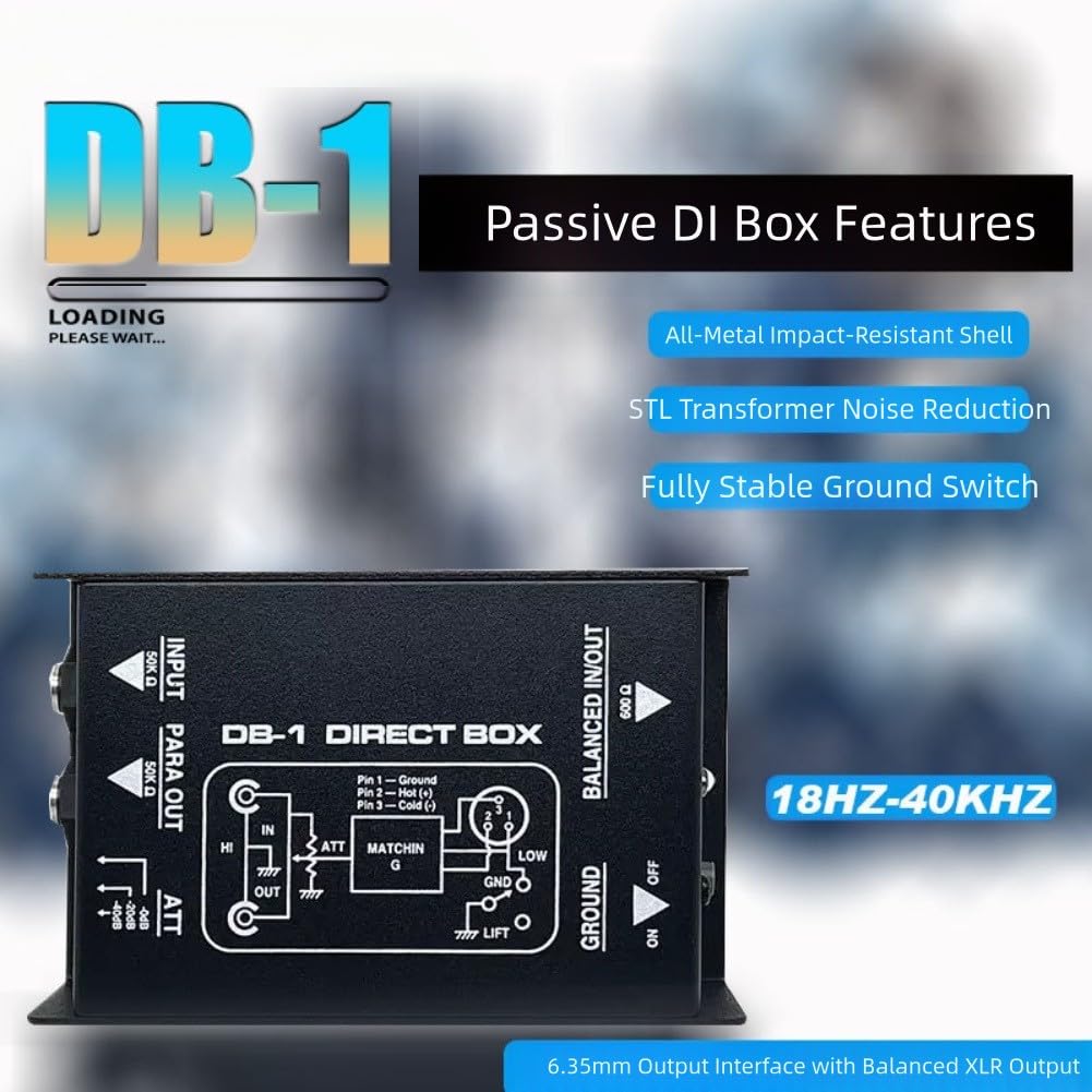 Box DI passivo, Eliminatore di ronzio audio, Splitter stereo DI Box per XLR Single Channel Audio System Altoparlanti Chitarra Basso