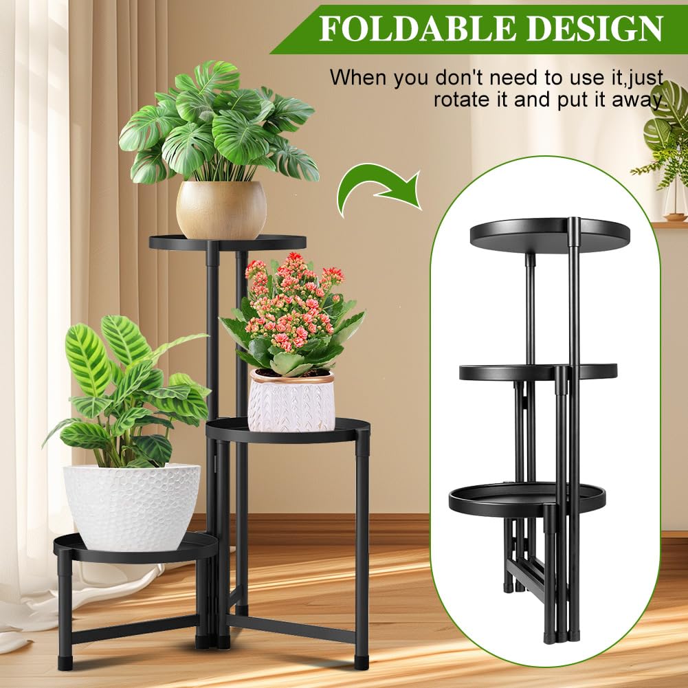 Scaffale per fiori in metallo, a 3 livelli, nero, supporto per piante, per interni ed esterni, scaffale decorativo per terrazza, giardino, balcone, soggiorno, camera da letto