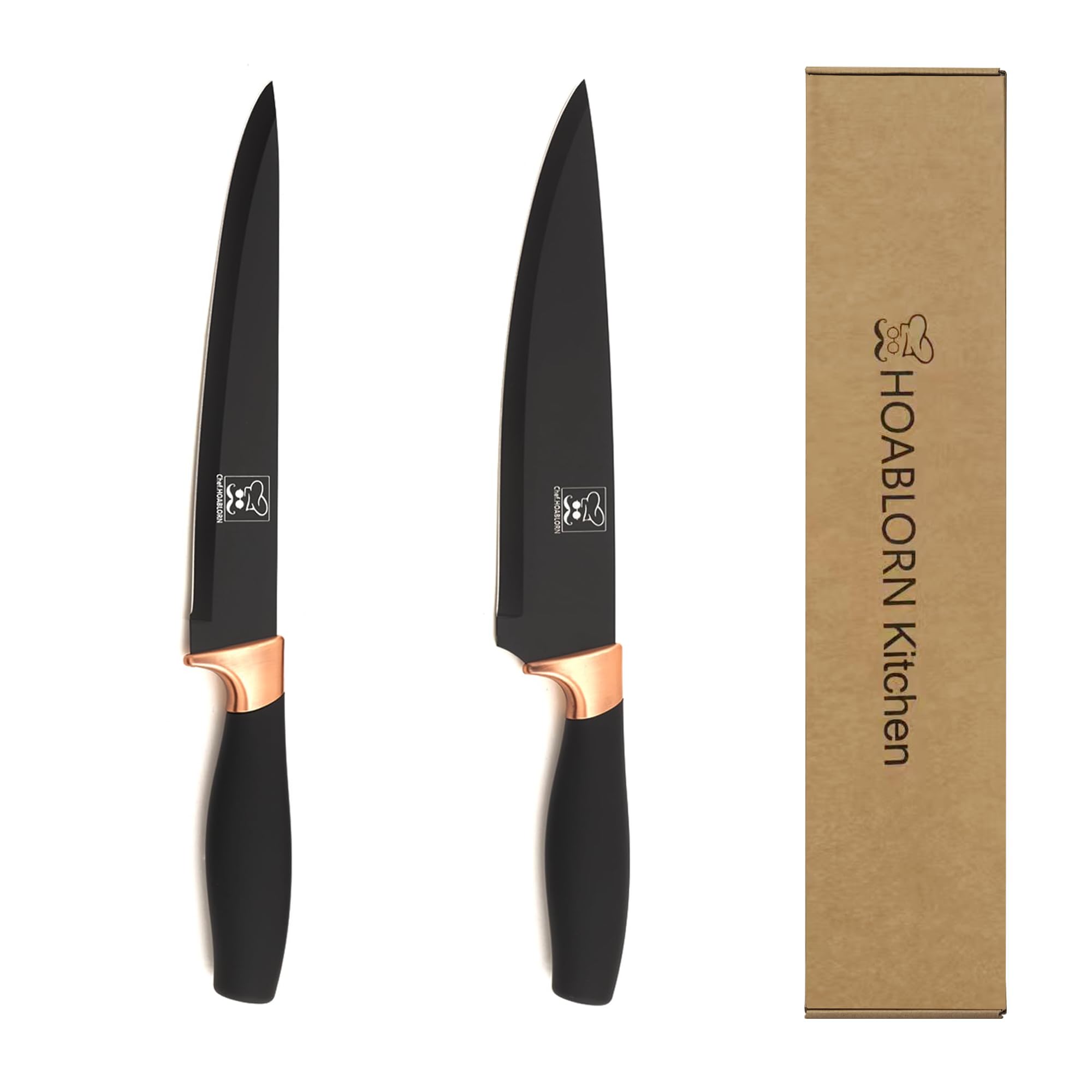 ChefHoablorn Black Kitchen Knife Set High Carbon Stainless Steel Sharp 2PCS Knife Set Chef and Slicing Knives, Sharp Blades for Home Cooking & Meal Prep, Stylish Design, Friendly to New Chefs