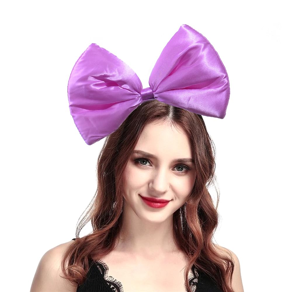 Bubbmi St. Patrick's Women Large Bow Headband Oversized Bow Hairband, Birthday Party Festival Costume Girls Headpiece (satin purple)