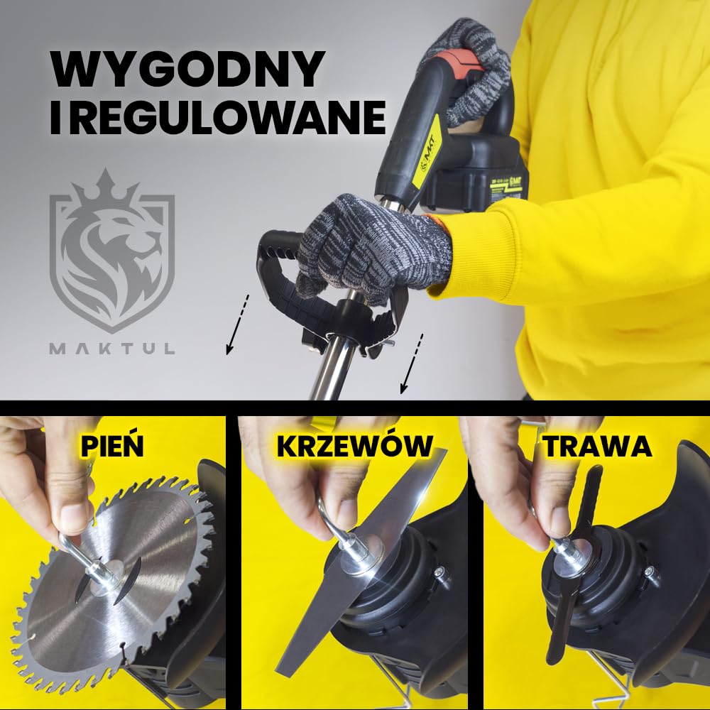 MAKTUL Elektryczna Wykaszarka Akumulatorowa 8000 mAh (2 baterie 4000 mAh 20 V), Moc 18 000 obr/min, Wielofunkcyjna Kosiarka do Trawy Krzewów 3 w 1, Regulowana Rlektryczna Easygrasscut Ogrodowa z Akc