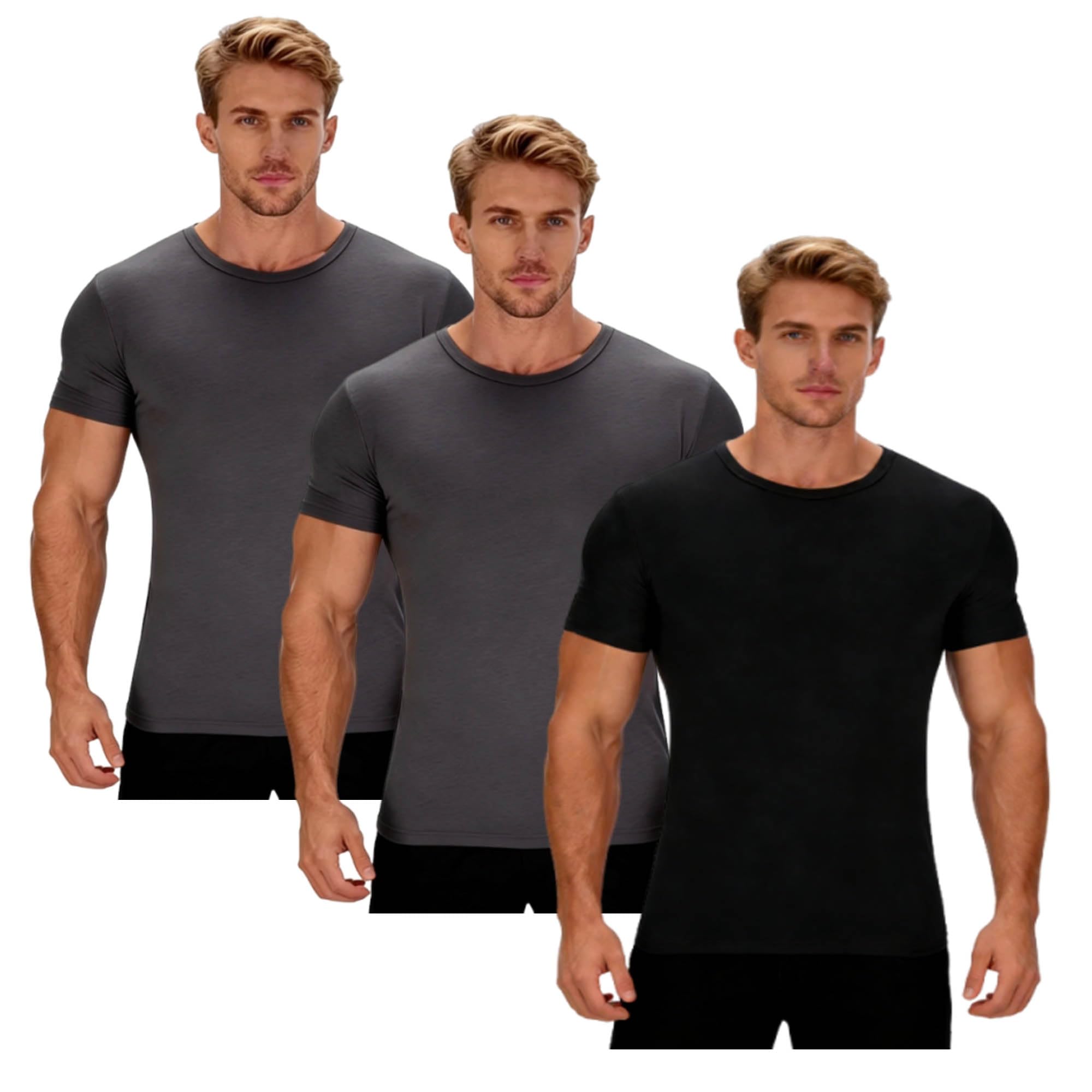 3 Pack Mens T Shirt Breathable Tshirt Summer T-Shirts Lightweight Tshirts Basic Tops Athletic Tee Plain T Shirts Plus Size Sport Shirts Outfit Casual Sportswear M-5XL Black Dark Gray 3XL