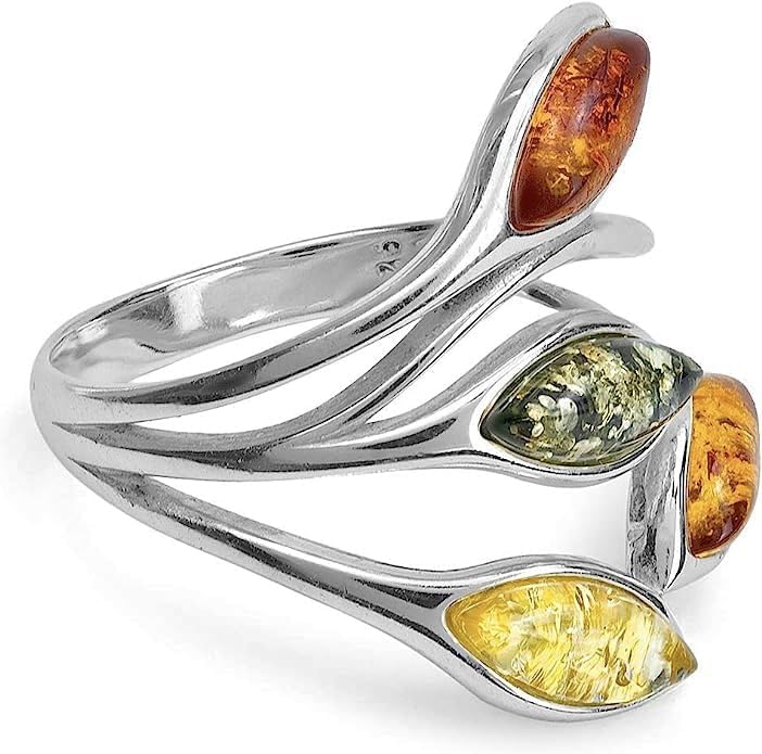 Image of Ian and Valeri Co. Multicolor Amber Sterling Silver Elegant Leaf Ring