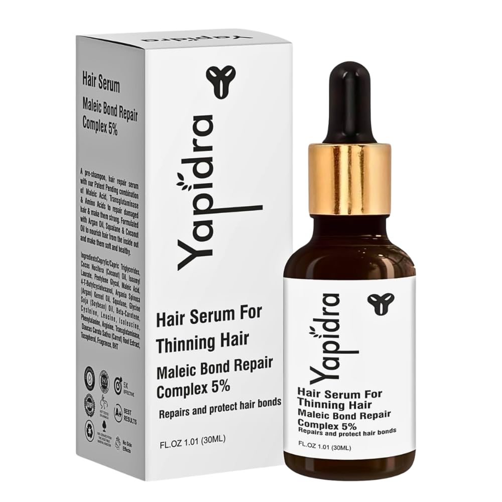 Yapidra Hair Serum for Thinning Hair | Maleic Bond Repair Complex 5% | Strengthens & Repairs Hair Bonds | Pre-Shampoo Hair Treatment | Nourishing Serum with Argan & Coconut Oil – 30ml-image-0