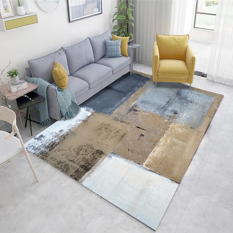 Tapis moderne abstrait marron 100x160 cm pour salon contemporain