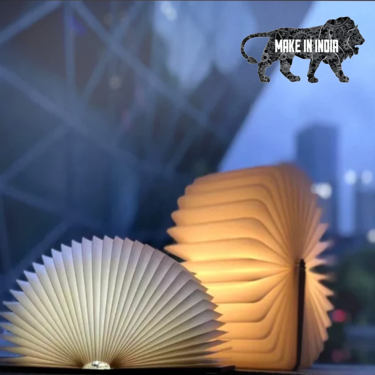 #samZdesK Rechargeable Folding Book Lamp | Wooden Cover | Cozy Ambient | Accordion Night Lamp | (Walnut Wood, Yellow Light) | Pack of 1x Book Lamp, 1xUser Manual, 1x USB Cable | Proudly Made in India