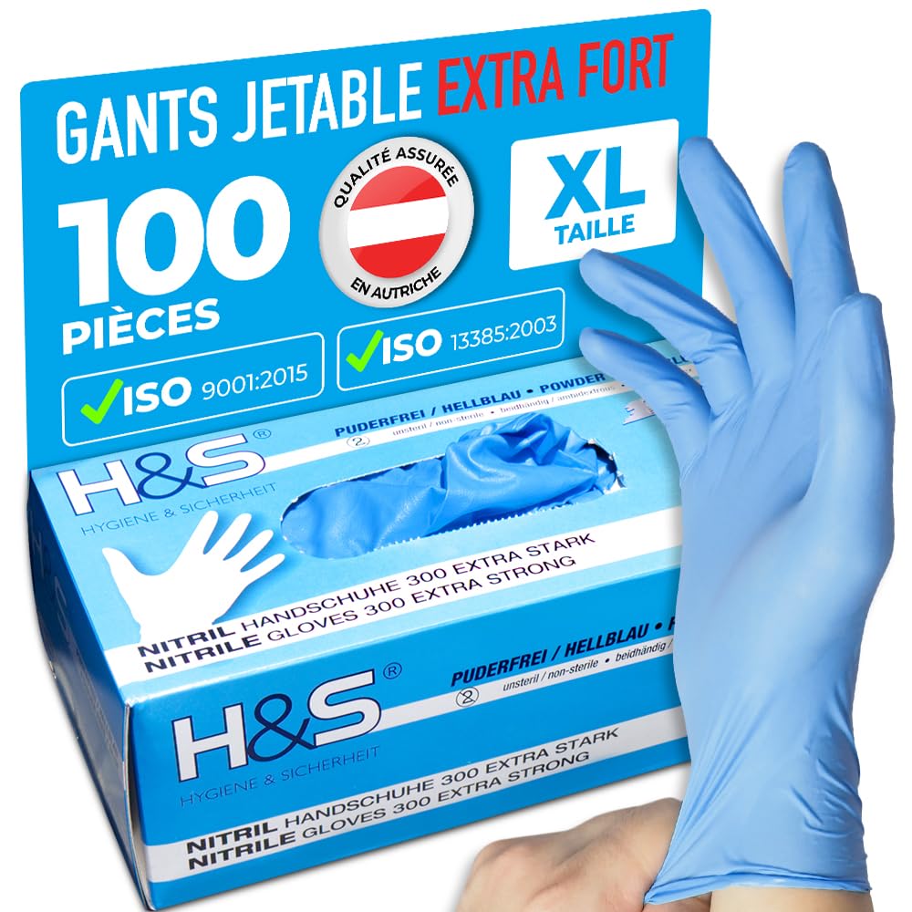 ISC Hygiene & Safety Gants Nitrile Jetables – 100x, bleu EXTRA STRONG, XL | Gant Nitrile Usage Alimentaire et Mécanique, non poudrés, sans latex, peaux sensibles