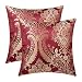 CaliTime Pack of 2 Supersoft Throw Pillow Covers Cases for Couch Sofa Home Decor Vintage Damask Fabric Floral Design 18 X 18 Inches Deep Red