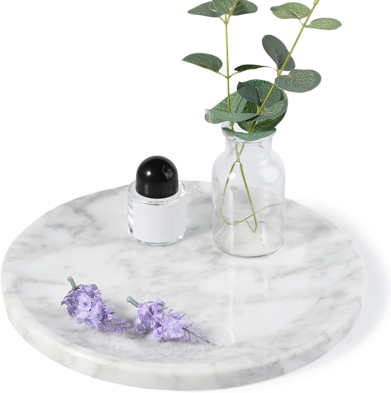 Natural Marble Decorative Tray for Bathroom Bedroom Kitchen Dresser, 11” Round Vanity Trays for Jewelry, Perfume, Cosmetic, Candle, Countertop Storage Organizer for Home Decor White, Arabescato