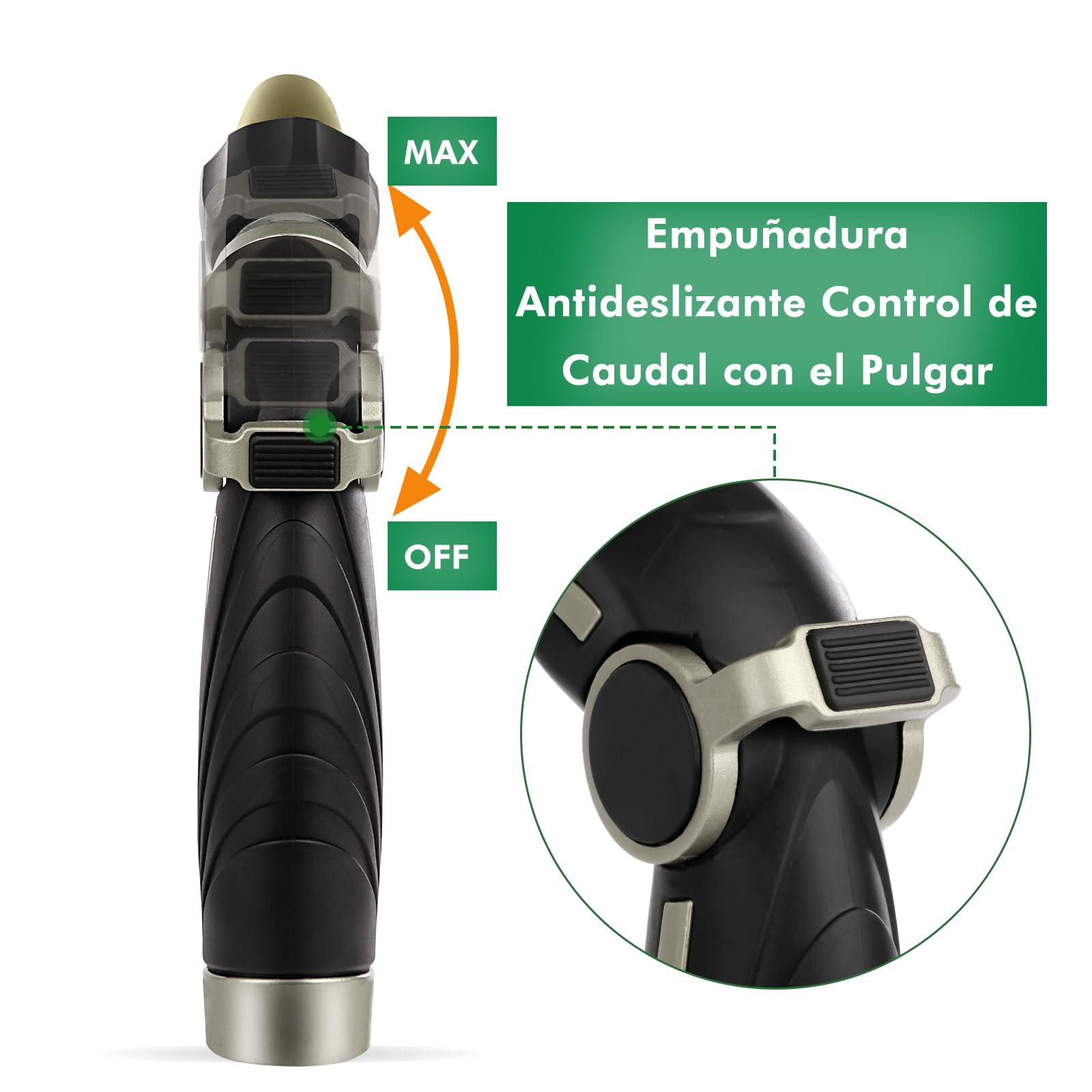 RESTMO Pistola con Manguera de Alta Presión y Boquilla de Latón, Para Regar Plantas, Lavar Coches, Limpiar el Jardín, Control de Flujo con el Pulgar,4 Tipos de Chorro