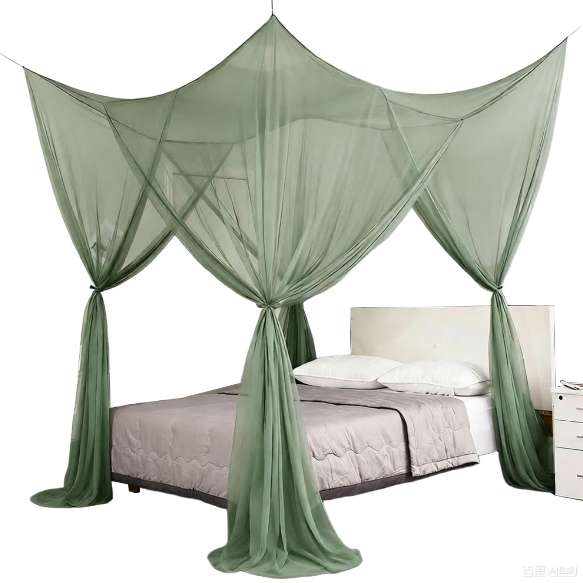 Mengersi Canopy Bed Curtains with Mosquito Net, Four Corner Post Curtains for Full to King Size Bed