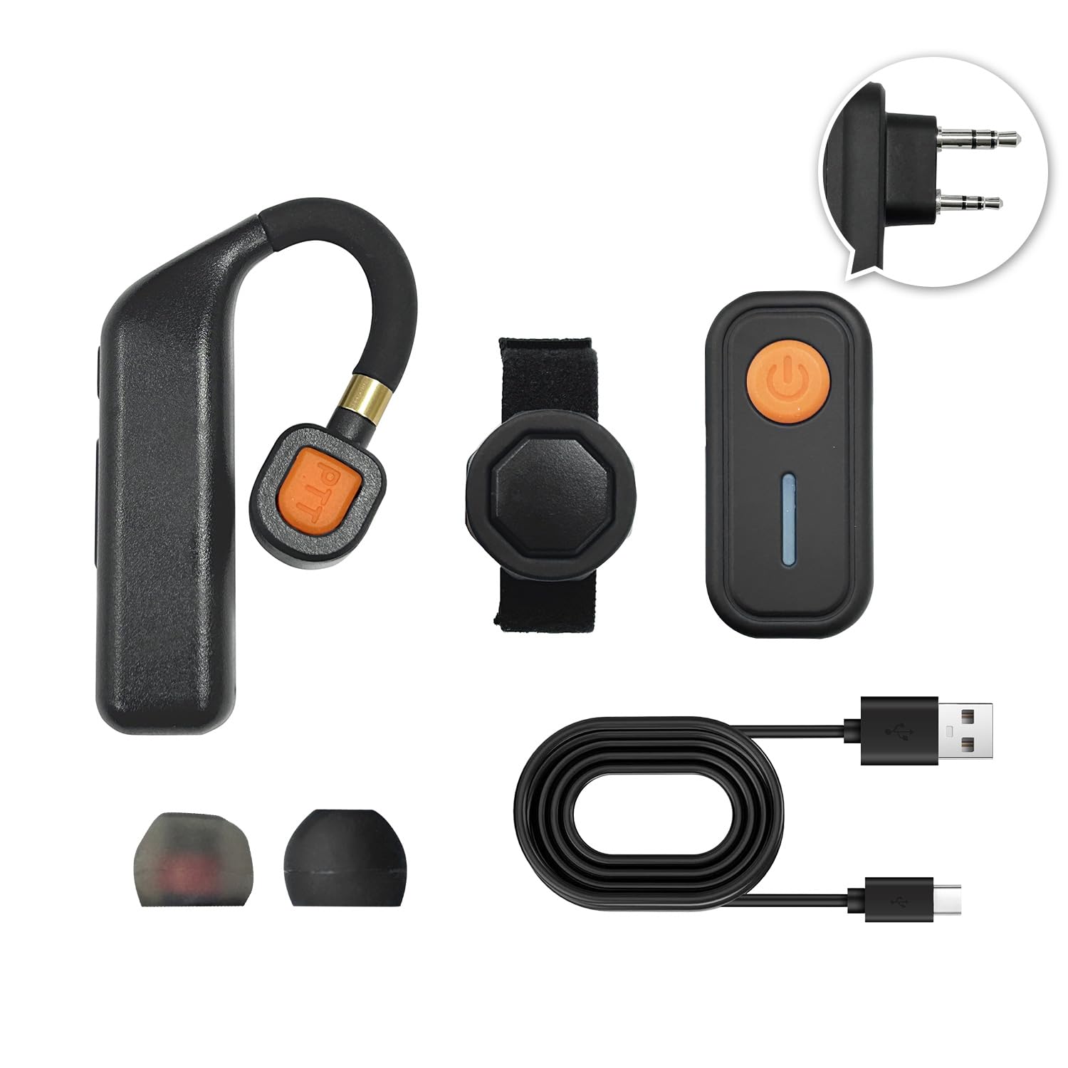 Auricolare wireless per walkie talkie con adattatore Bluetooth e Finger PTT, cancellazione del rumore, auricolare radio bidirezionale con gancio girevole a 180°, batteria 10H, ricarica di tipo C per