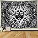 Sun Tapestry Psychedelic Burning Sun Wall Tapestry Black and White Tapestry Moon Sun with Star Tapestry Fractal Faces Bohemian Mandala Mystic Tapestry for Bedroom Living Room (Medium, Black Sun)