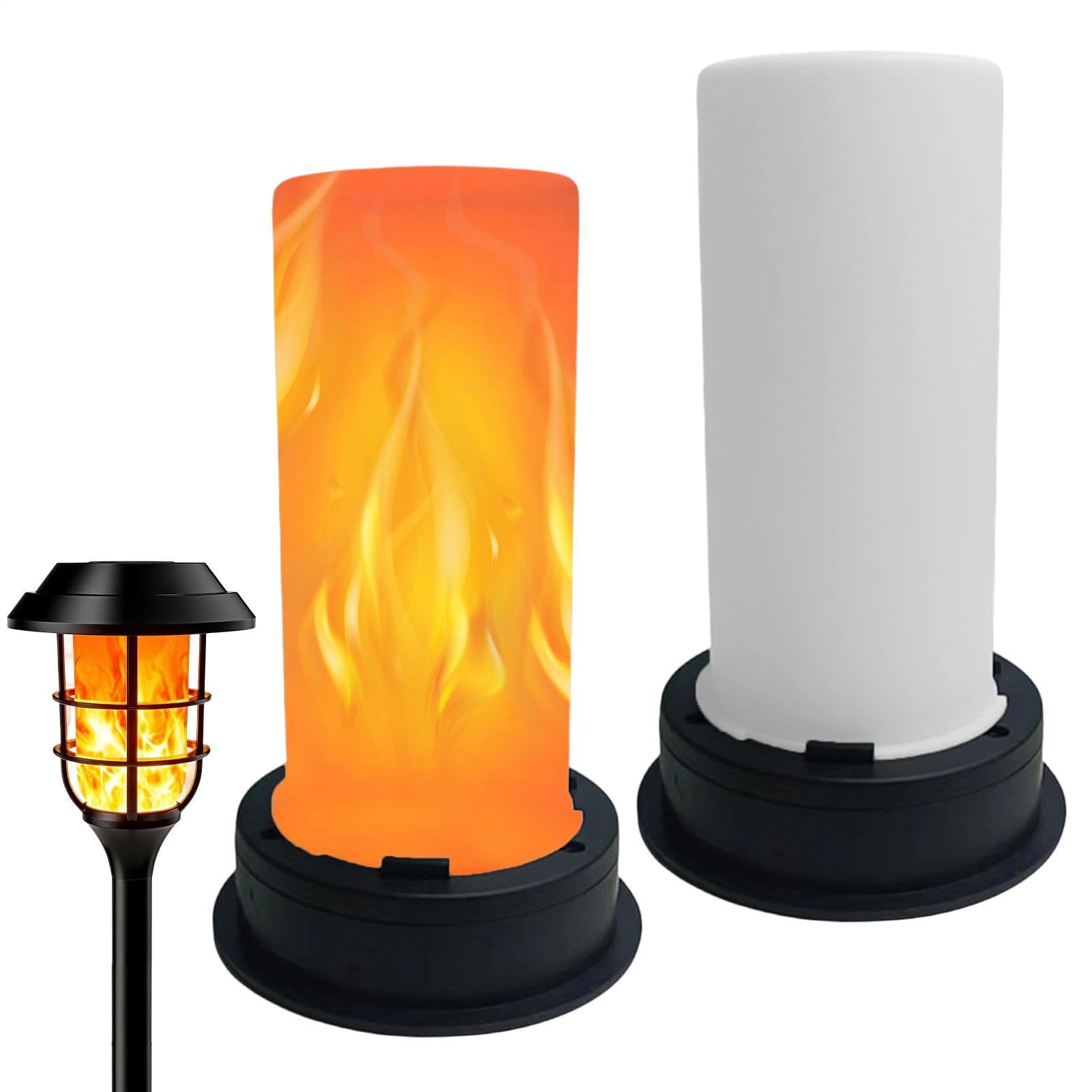 Solar Light Replacement Bulbs for Garden 2 Pieces Realistic LED Flame Weatherproof Lamp Outdoor Lanterns Flickering Lanterns for Patio Porch Landscaping Sidewalk Pool Courtyard