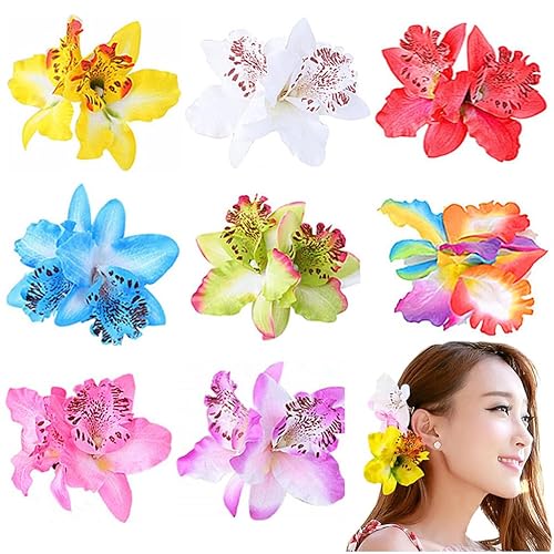 Miniatura 8 de ALIMITOPIA Pinza para el pelo de flores, tela hawaiana bohemia, orquídea artificial, horquilla, pasador, tocado, pasadores, accesorios para el