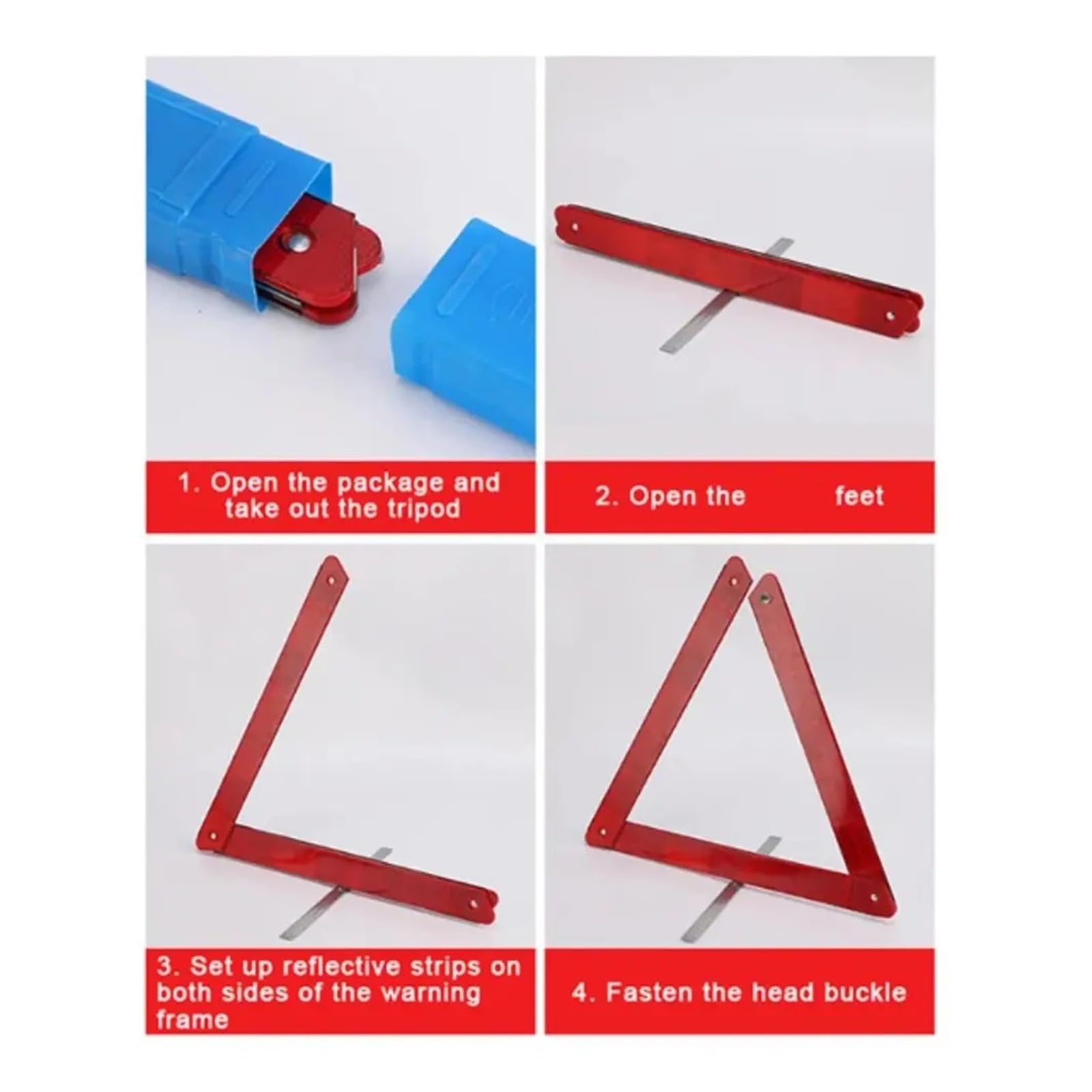 Triángulo Reflectante de Advertencia Emergencia, Soporte Metal, señal Parada plegada, triángulo, Juego 2 uds. Plegable para Advertencia
