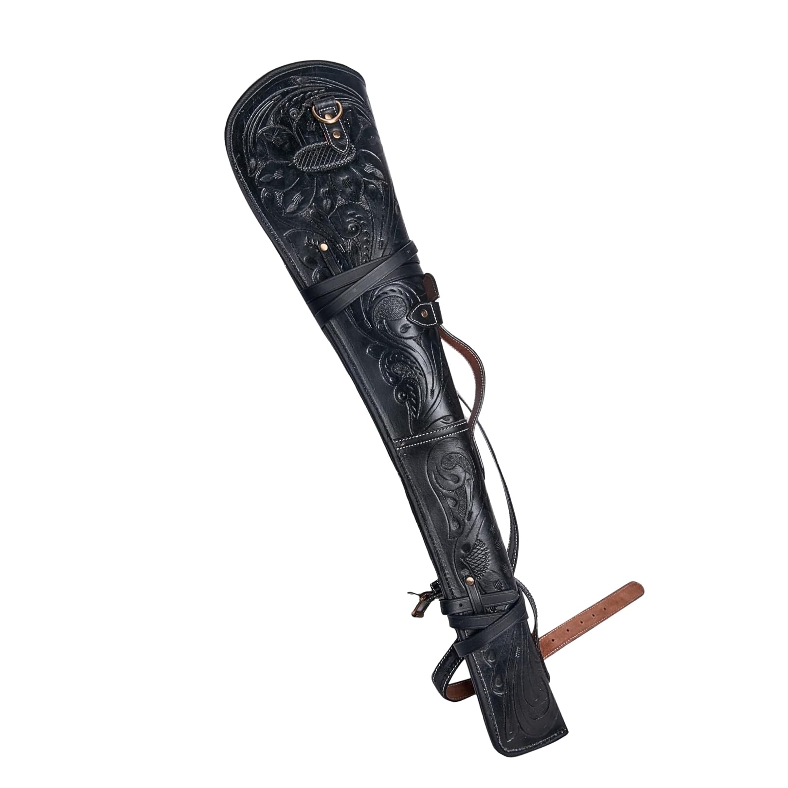 Hulara Rifle Case Western Scabbard fits 16 to 20 Inch Barrel Length Lever Action Genuine Handcraft Leather Rifle Shotgun Sheath Winchester Case for Wild Bunch Shooting [Black].