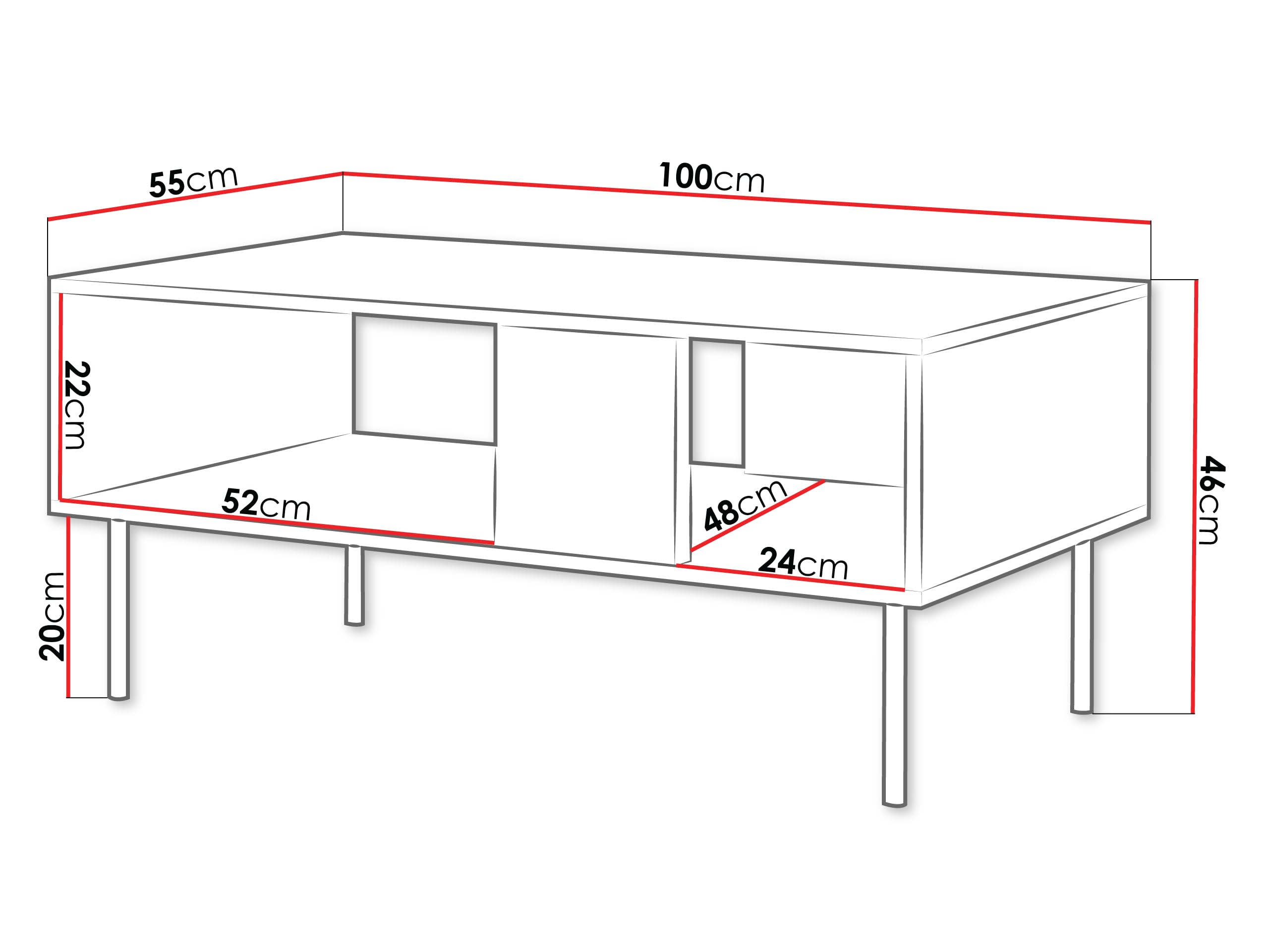 Mirjan24 Couchtisch Trigev mit Ablage (Nuss Warmia) | Rechteckiger Kaffeetisch mit praktischer Ablage, schwarzen Stahlfüßen und pflegeleichter Oberfläche