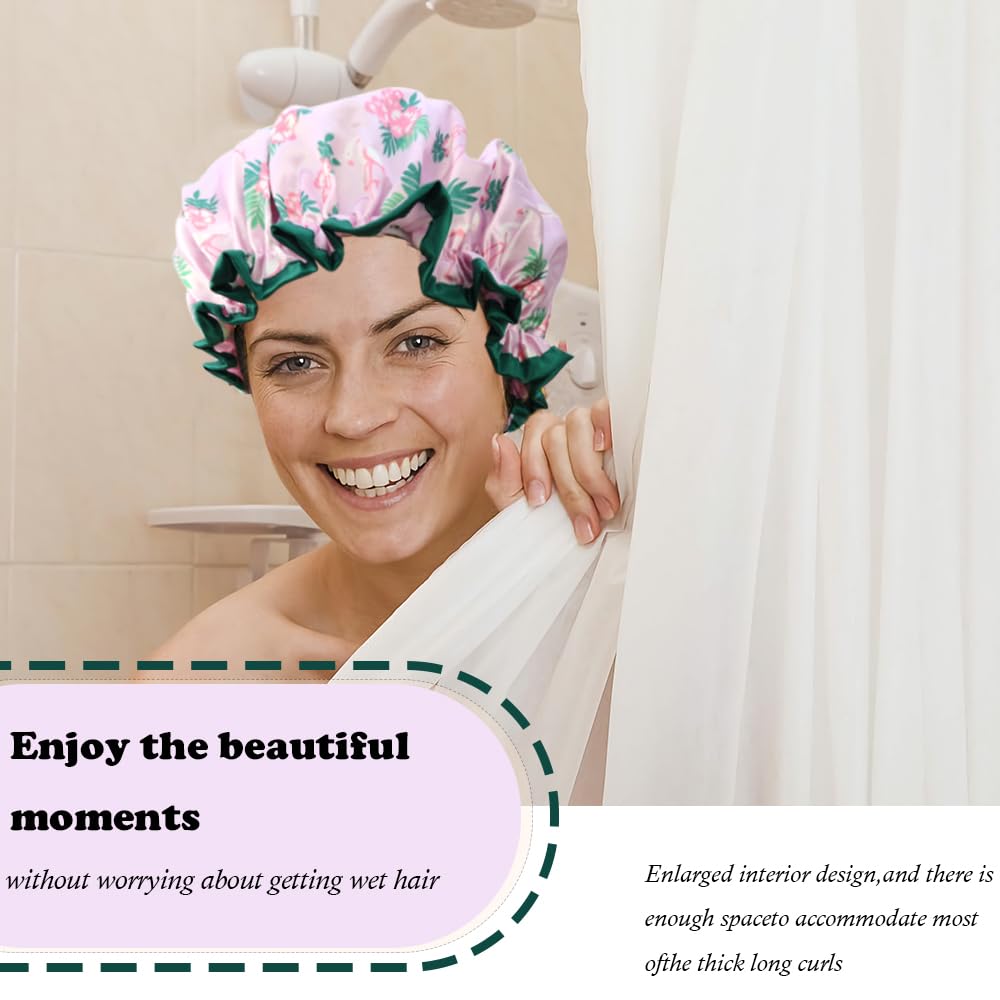 3 gorros de ducha reutilizables, impermeables, de doble capa impermeable, gorro de ducha suave y cómodo con forro de EVA, gorro de ducha de protección para el cabello para mujer