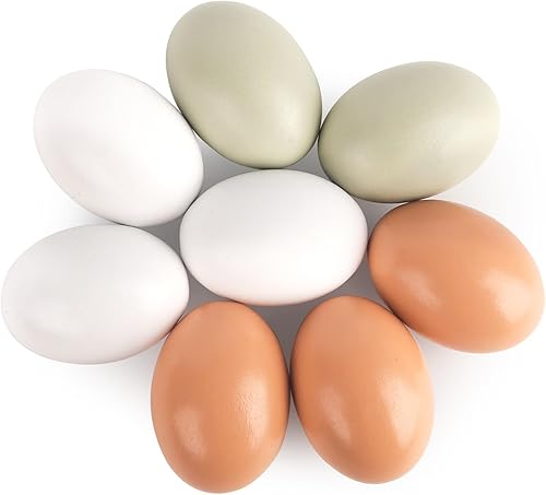 Miniatura 7 de LovesTown 8 huevos falsos de madera, huevos de gallina de madera, huevos de imitación para pintura de huevos de Pascua, alimentos, juego de