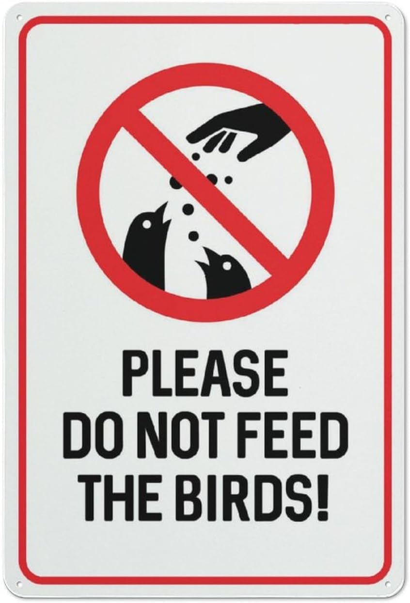 Please Do Not Feed The Birds Symbol Sign Funny Decor for House Door Office Business Yard, Metal Aluminum Rust Free Sign, Pre - Drilled Holes, Weather Resistant 8x12 Inch