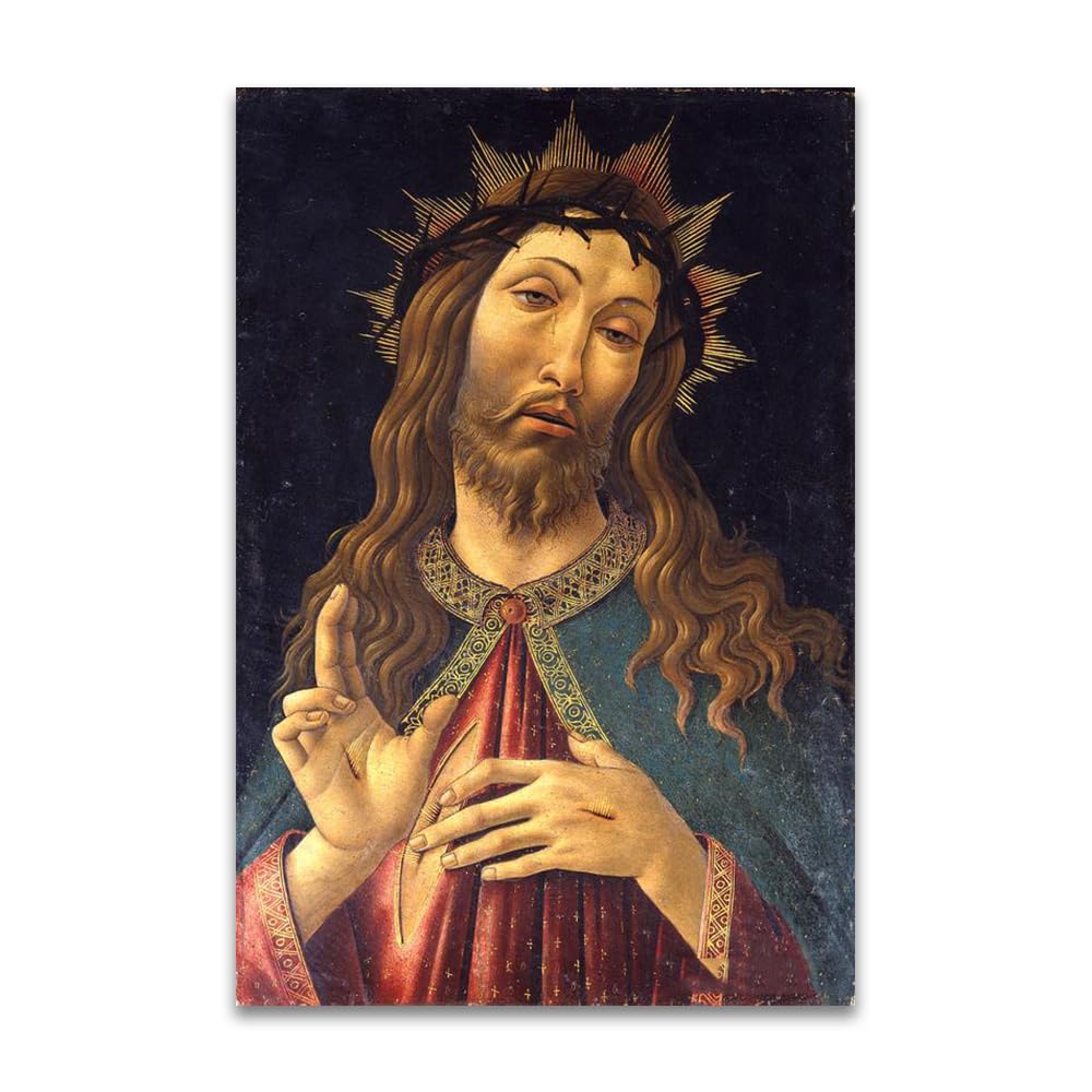 Christ Crowned by Sandro Botticelli- Poster with Religious Art Print on Canvas- Famous Painting Canvas Wall Art(80x120cm(31.5x47.3in)/Frameless)