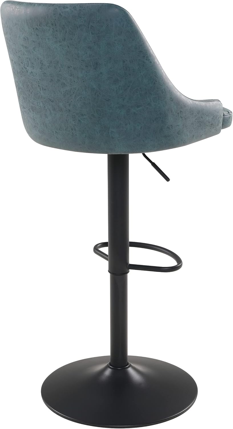 Modern Navy Faux Leather Adjustable Swivel Barstool