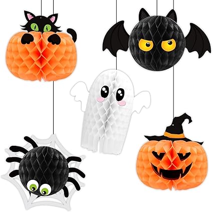 Rozi Decoration Halloween Hanging Ornament Decoration Combo Set of 5 Pcs Halloween Decorations Pumpkin | Spiderweb Honeycomb | Halloween Decorations Items Scary | Halloween Decorations