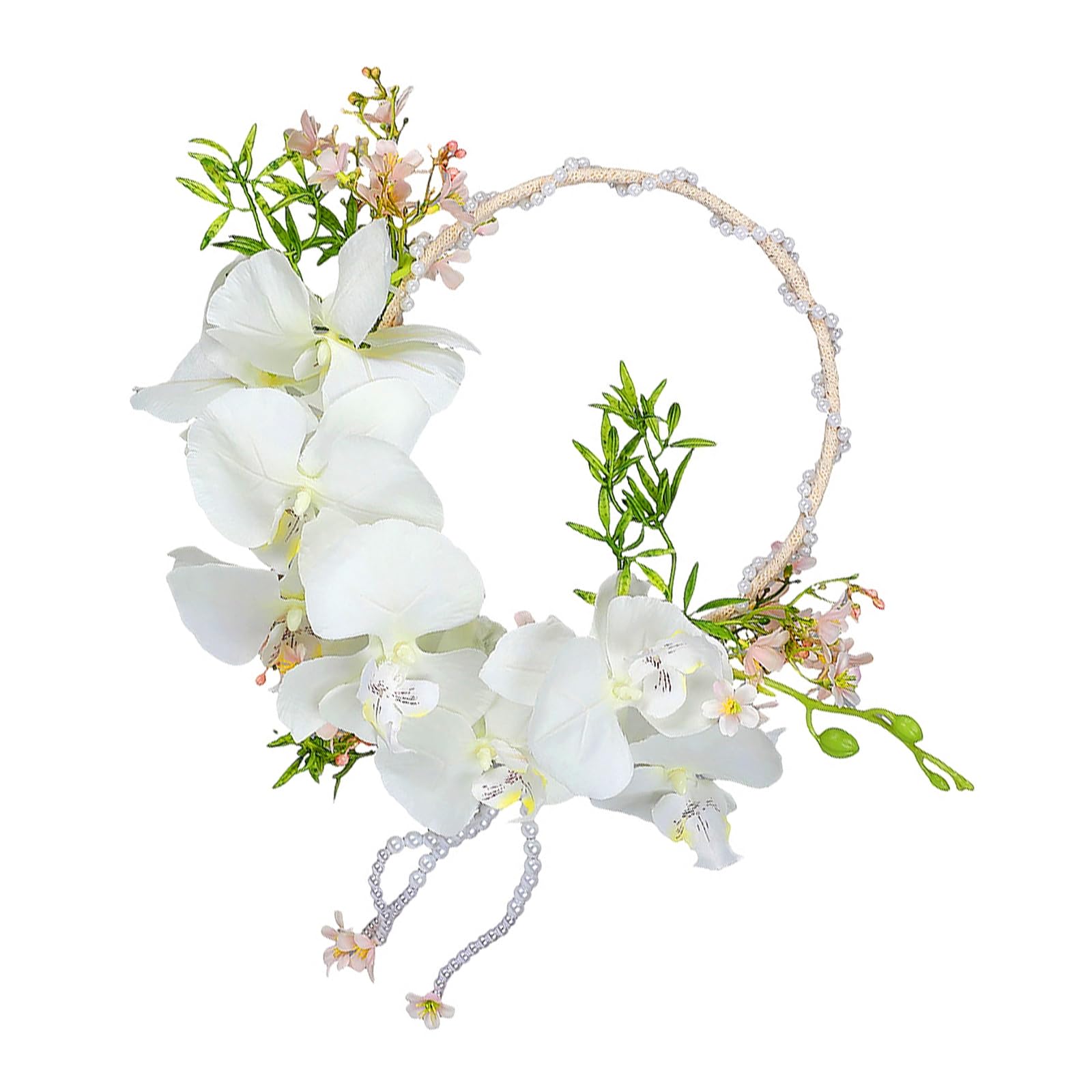 Kaeltsyn Waterfall Pearls Artificial Maid Bridal Bouquet White Phalaenopsis for Ceremony Rehearsal Reception Enduring Keepsakes Realistic Floral Bouquet Waterfall Pearls