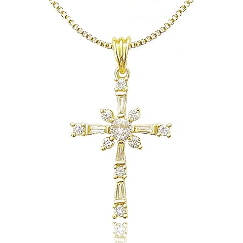 OOTDAY Cross Necklace for Women, 14K Gold Silver Plated Pendant Necklace, Diamond Cross Pendant Necklaces, Gold Cross Necklaces, Trendy Cute Gold Faith Cross Jewelry Gifts for Women
