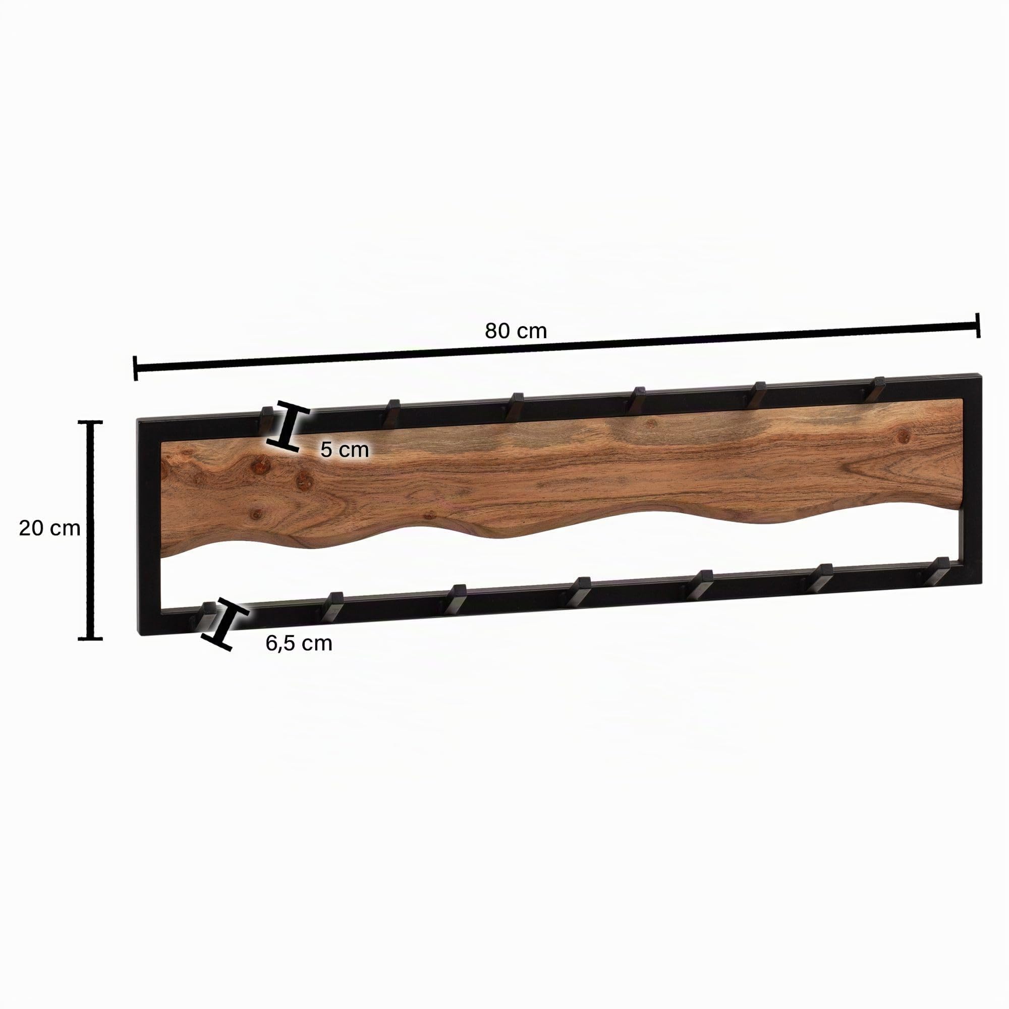 FineBuy Wandgarderobe 80x8x20 cm Akazie Massivholz mit Baumkante