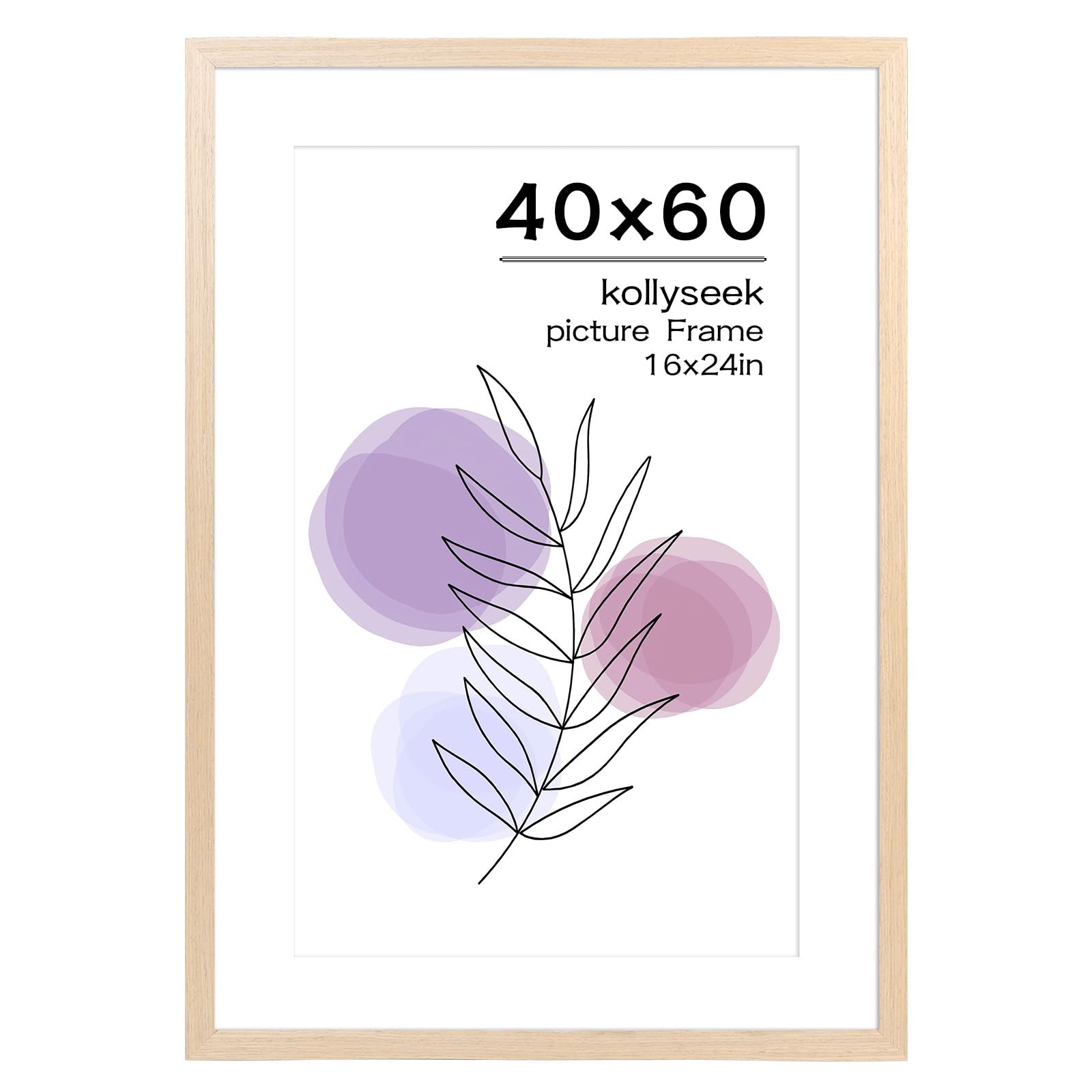 kollyseek picture frame 40x60cm real wood oak colour with passe-partout 16x24in wooden photo frame with acrylic glass nature decoration (light oak colour)