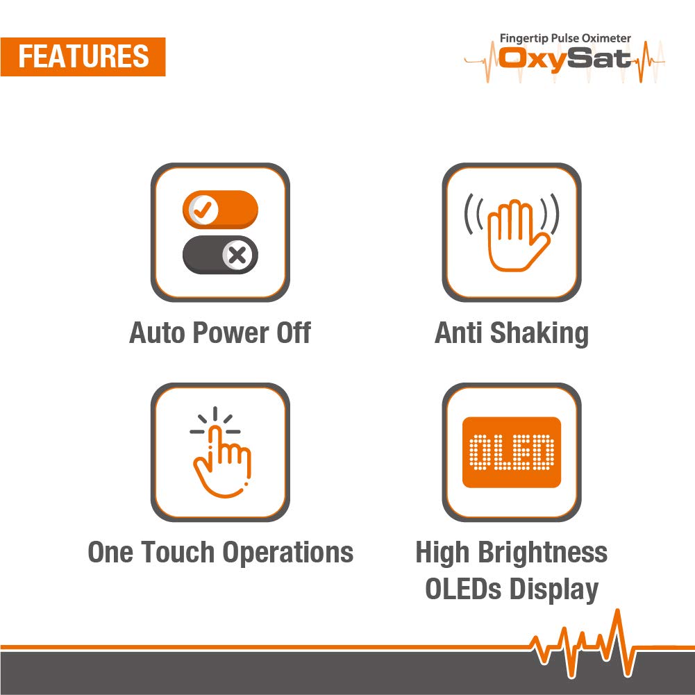 OXYSAT - Finger Tip Pulse Oximeter with SpO2, Perfusion Index and Pulse Rate readings, OLEDs Display and 18 months warranty, Orange 3