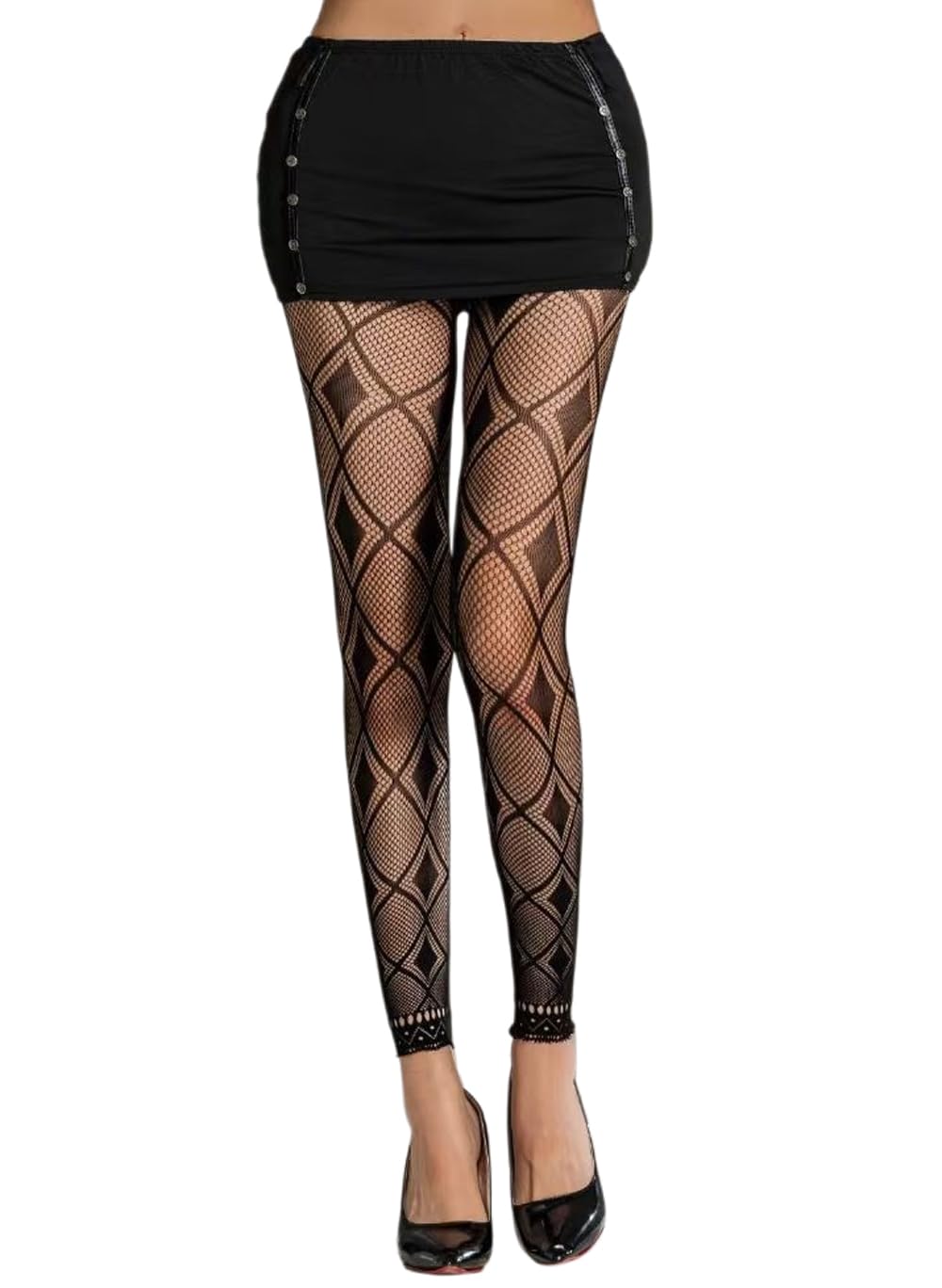 Mrotrida Women's Floral Footless Tights Vintage No Toes Fishnet Leggings Stockings Sheer Foral Pattern Lace Mesh Pants