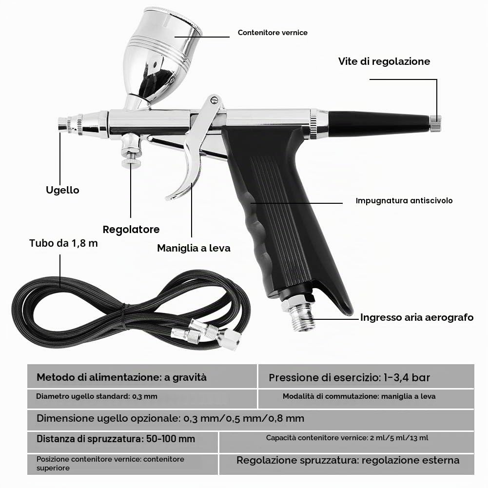 Hztyyier Kit aerografo pistola, aerografo professionale ​set di coppette da 0,3 mm 0,5 mm 0,8 mm, Materiali per aerografi set di sistemi di aerografia a gravità
