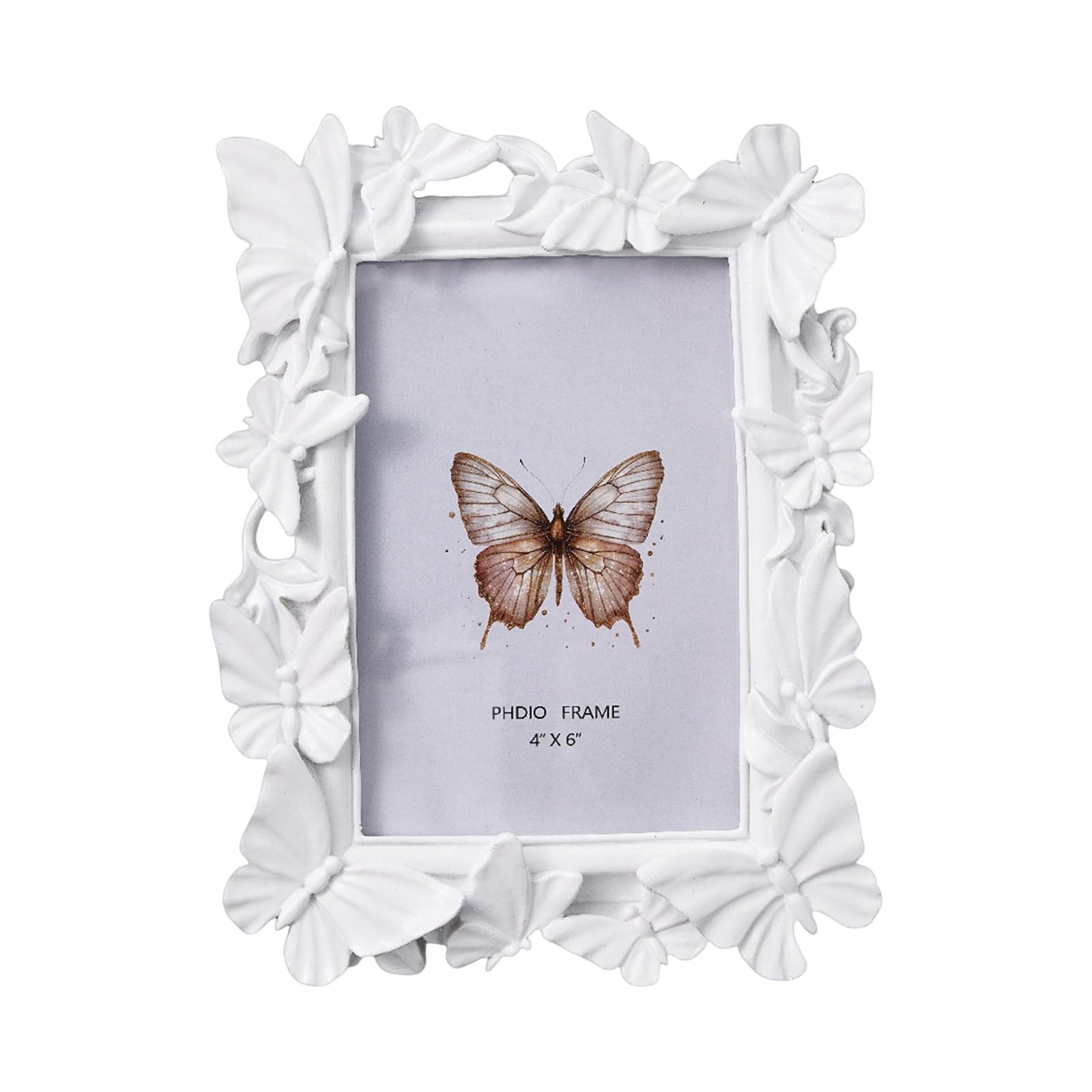 Carotoe White European Resin Photo Frame Unique Desktop Art Piece With Detailed Butterfly Sculptures For Interior Decors Ornate Embossed Decorative Frame