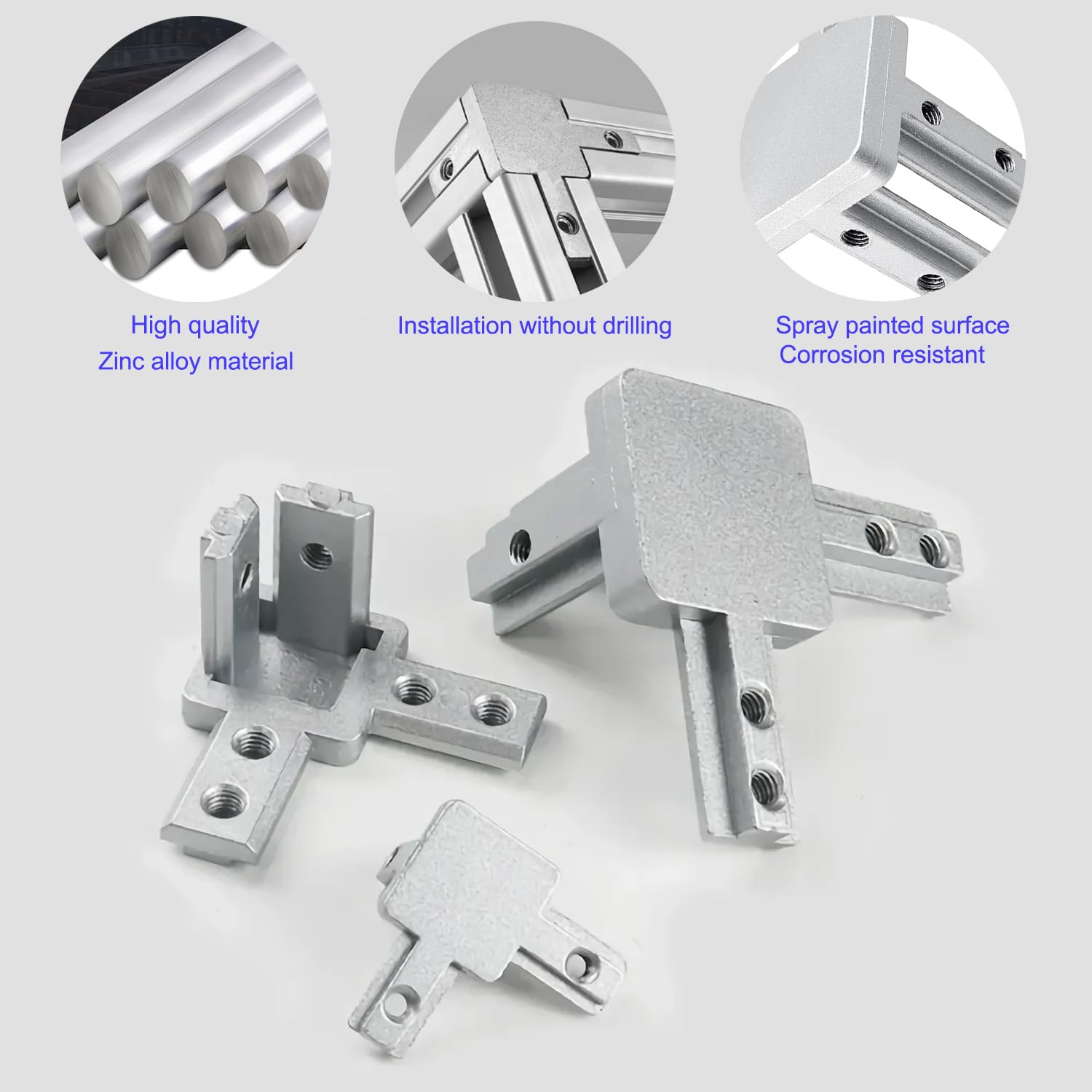 Zeberoxyz 8 stuks zwarte 3-wegs hoekbeugel met schroeven voor 6 mm T-vorm 2020-serie aluminium extrusieprofiel (3-weg hoekbeugel-zwart