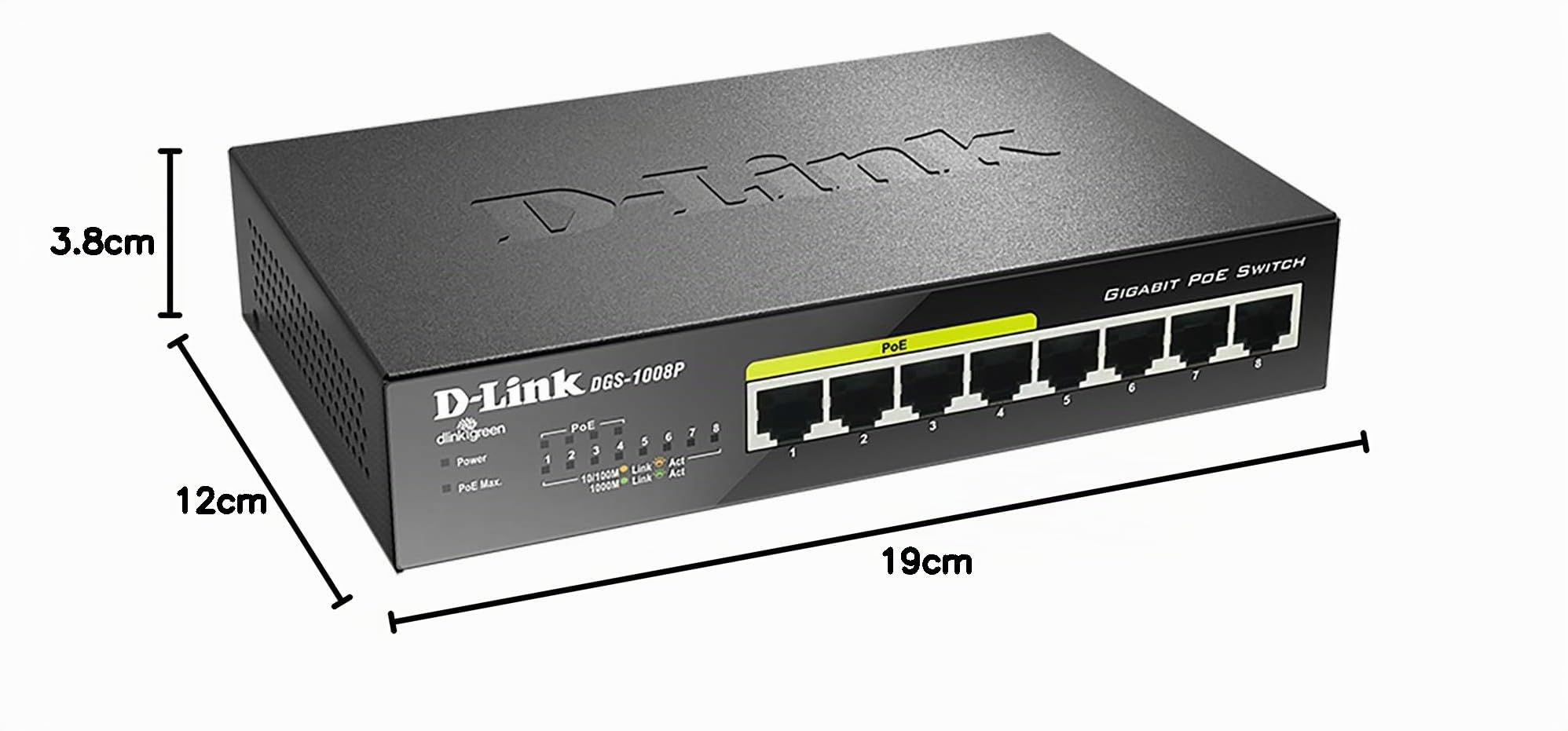 D-Link DGS-1008P Switch 8 Porte 10/100/1000 Gigabit, Power Over Ethernet, No Alimentazione Aggiuntiva, nero