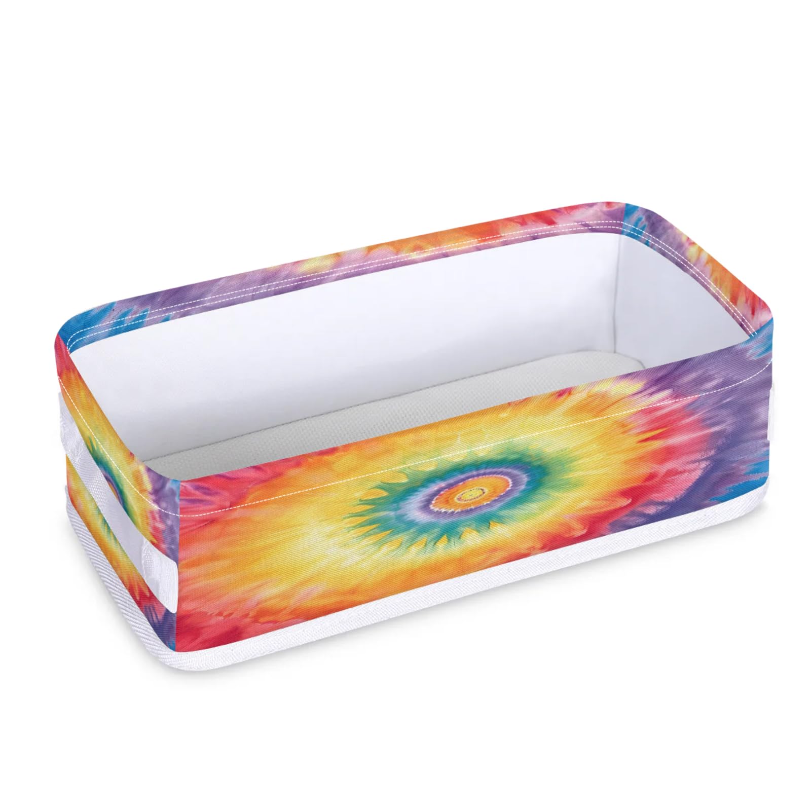 Tablerazzi Toilet Tank Topper Paper Basket with Handle, Tie Dye Swirl Spiral Bathroom Storage Basket for Organizing, Small Fabric Storage Bins for Bathroom Decor