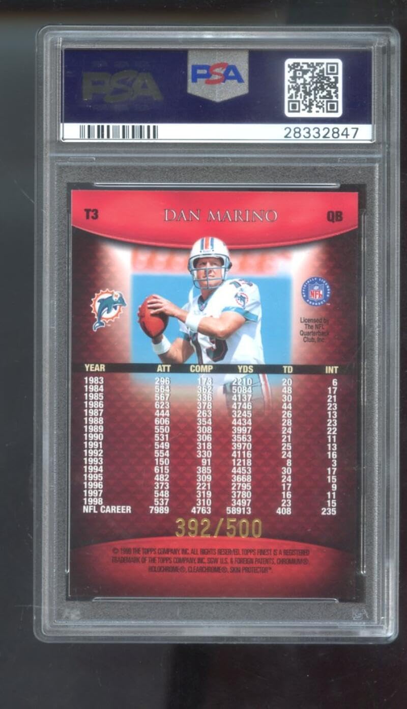 1999 Topps Finest Team Red #T3 Dan Marino PSA 8 Graded Football Card NFL Miami Dolphins