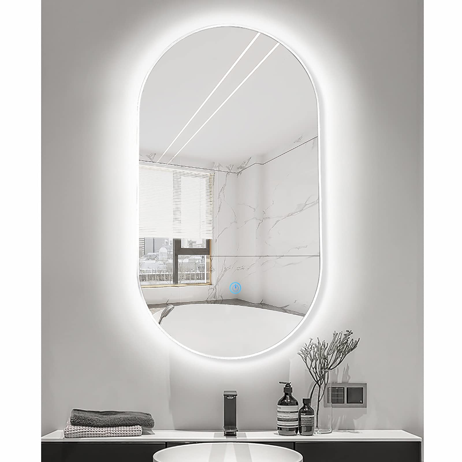 Wandmontage Spiegel Ovale Spiegel Verlichting LED Technologie Backlit Badkamer Spiegel Licht Make- up Spiegel Hal Badkamer Spiegel (Color : Warm Light, Size : 50x80cm/20x32in Wandmontage Spiegel Ovale Spiegel Verlichting LED Technologie Backlit Badkamer Spiegel Licht Make- up Spiegel Hal Badkamer Spiegel (Color : Warm Light, Size : 50x80cm/20x32in