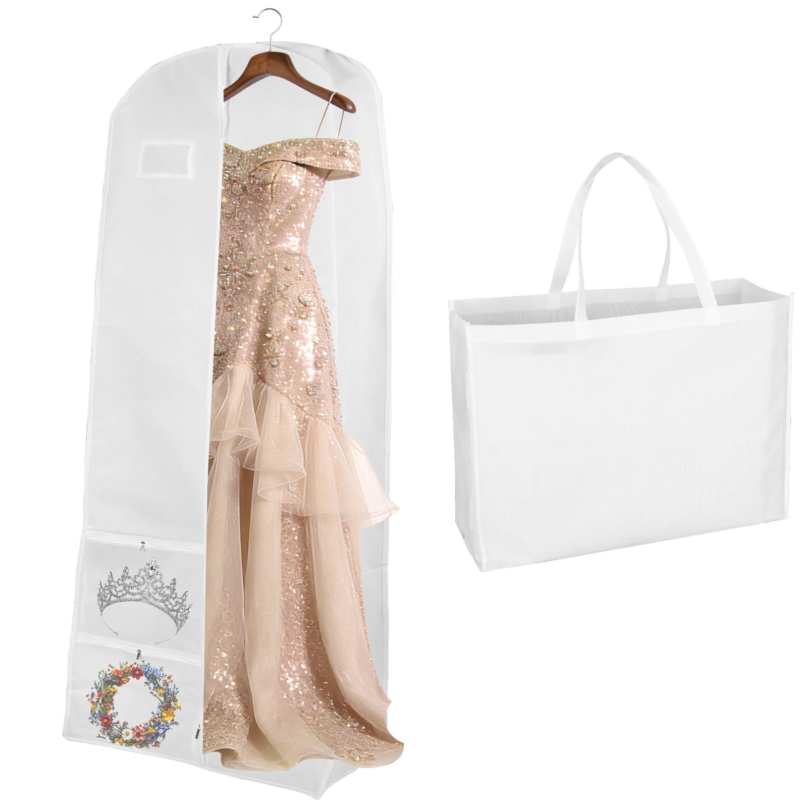 Robe de mariée sans plis grâce au sac à vêtements de 177,8 cm avec 3 poches et cabas