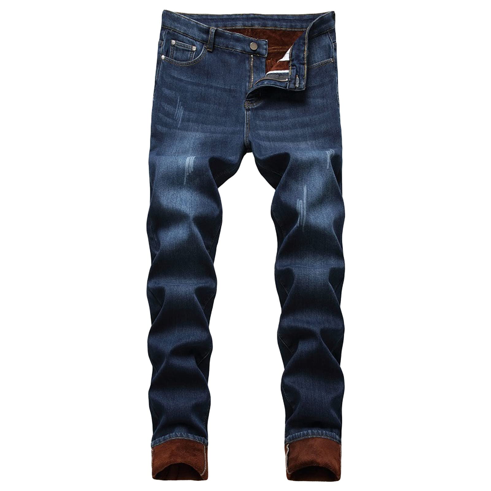 Men's Winter Fleece Lined Jeans Thicken Warm Stretch Denim Pants Regular Fit Classic Straight Leg Jean Trousers (Blue,42)