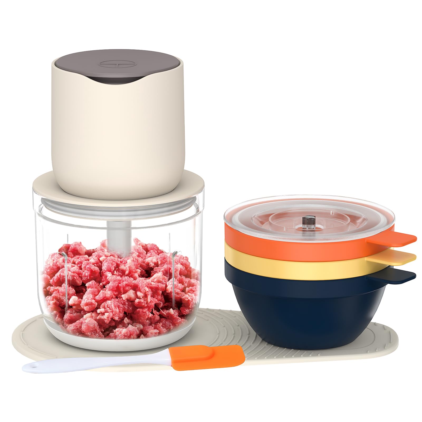 Domary Picadora de Verduras, Picadora de Carne Eléctrica 600 Ml, Mini