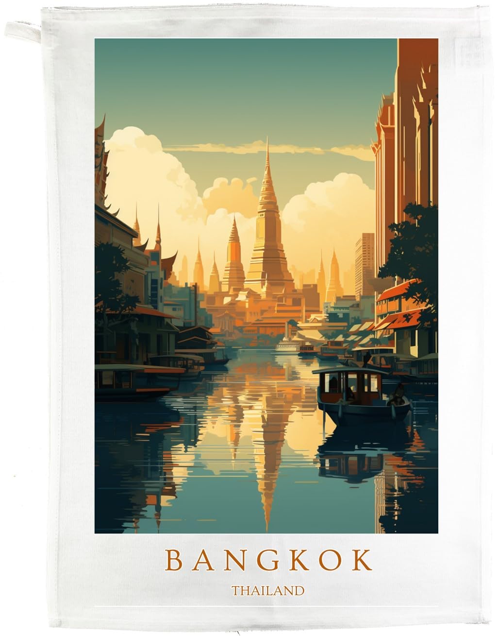 Half a Donkey Bangkok Thailand Large Cotton Tea Towel, White, 47x65cm, Vintage Travel Poster Design, Rectangular Kitchen Cloth with Hanging Loop
