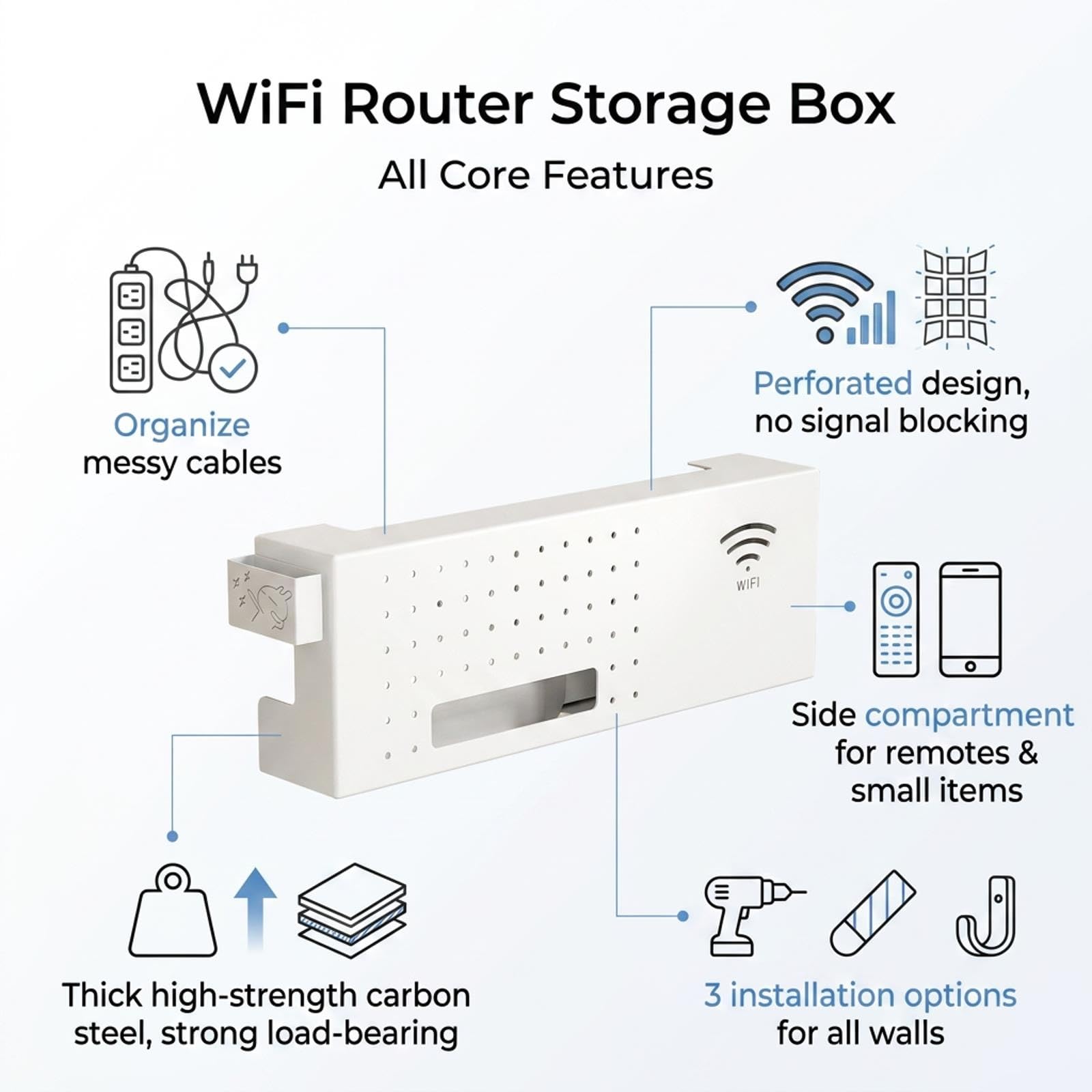 Organizador de pared para router, soporte para WiFi y caja de cables