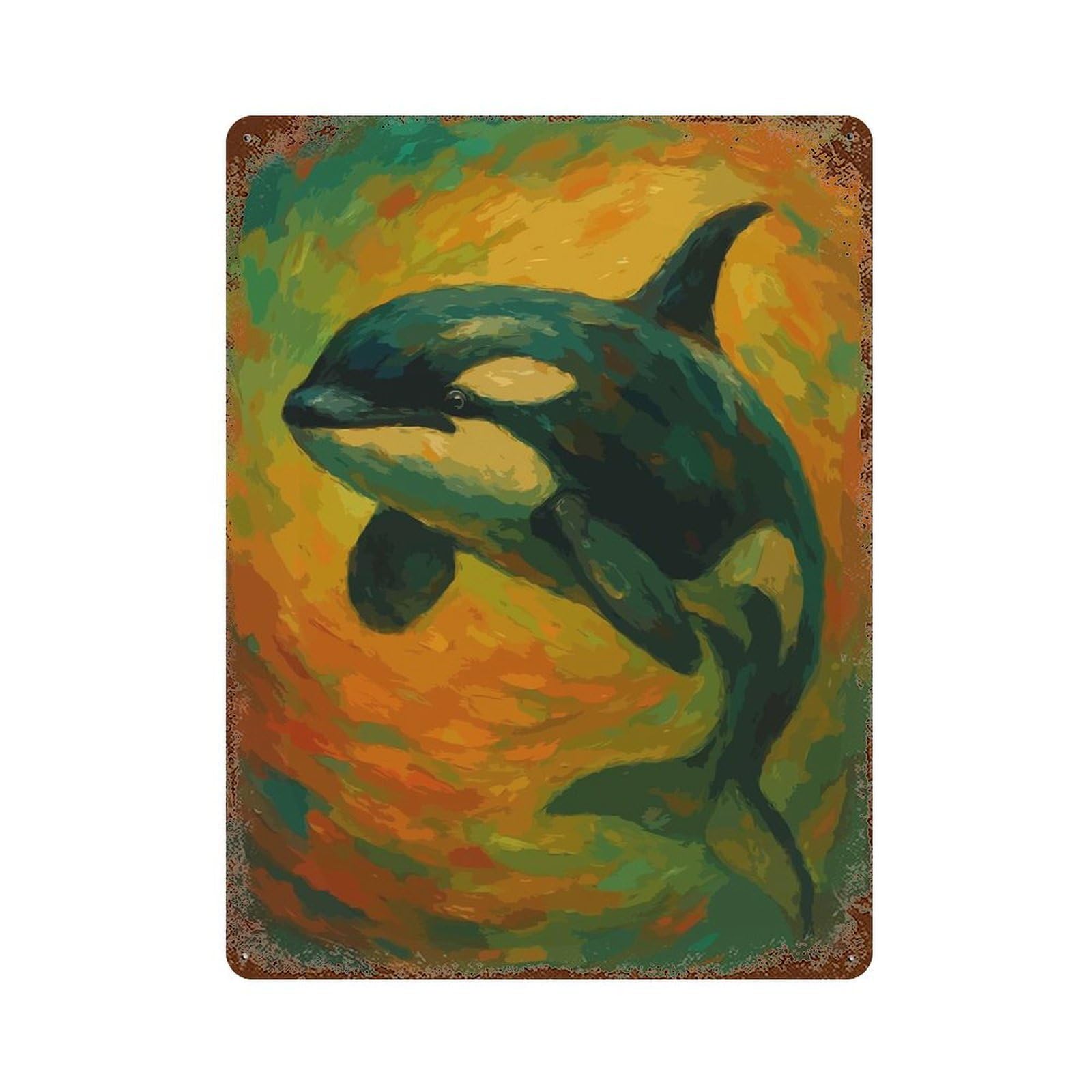 Garage Style Orca Painting Art Distressed Metal Wall Sign 15.7"x11.8", Novelty Wall Decor for Bar And Workshop