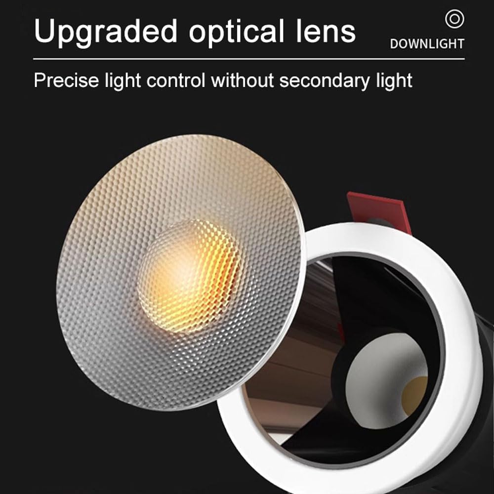 Black Aluminum Spotlight, Round Recessed Downlight, Retrofit LED Recessed Lighting Baffle Trim, 5W Recessed LED Downlight, 3 Colors Dimmable Daylight Retrofit Downlight 12 Pcs