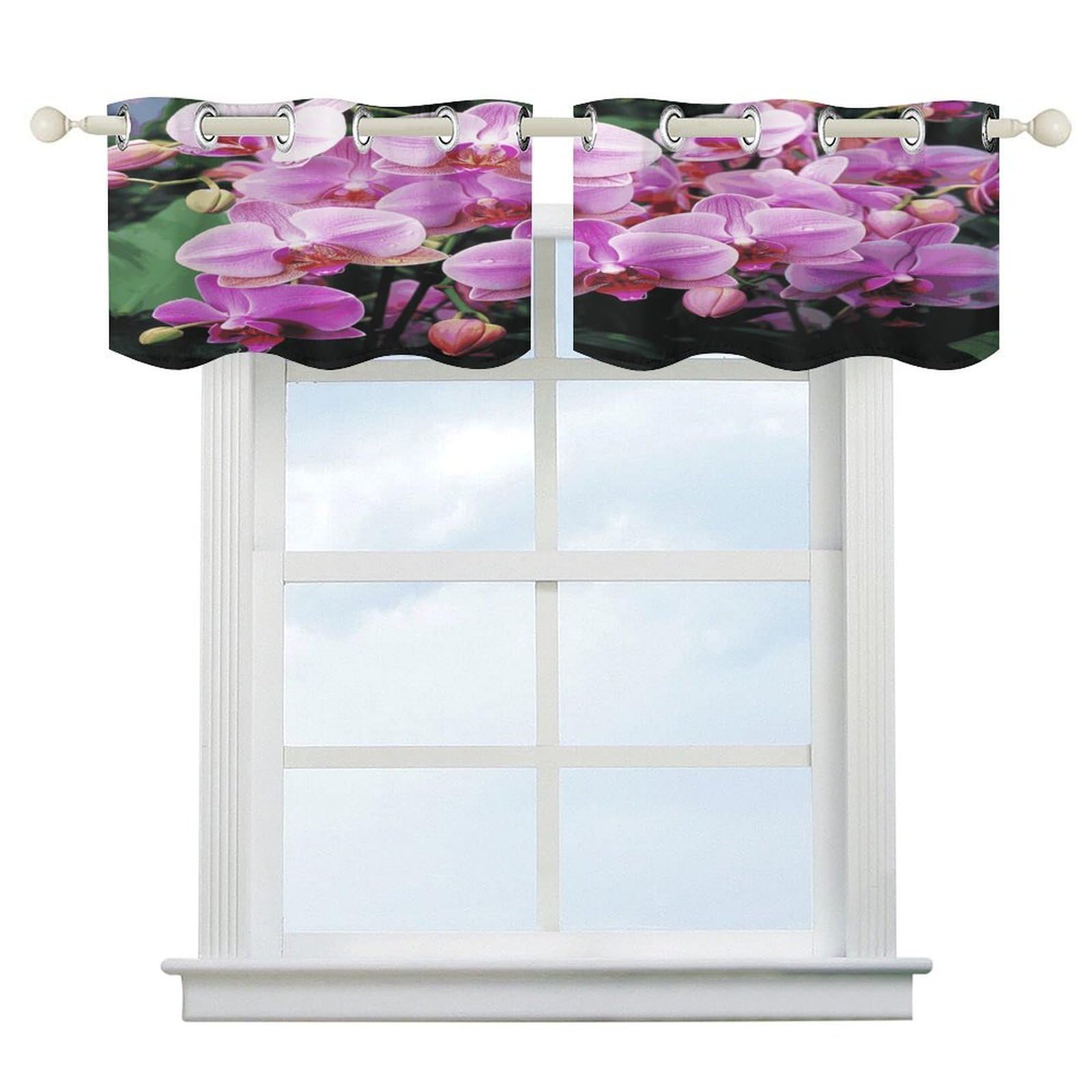 Fekiloot Style Orchids Short Curtains Valance Curtain